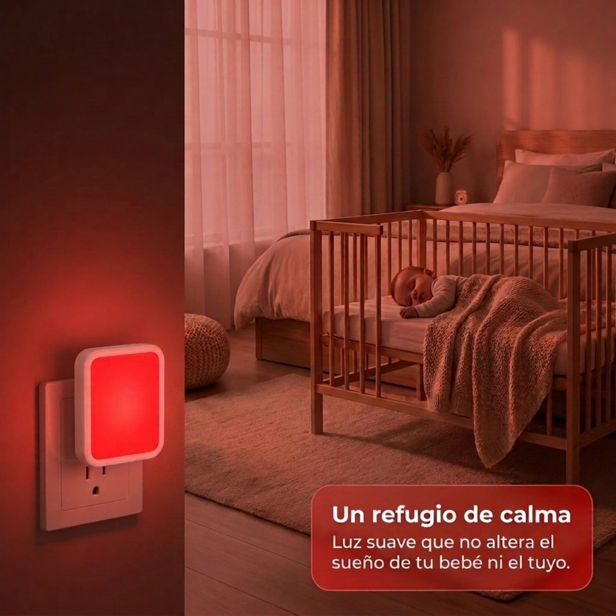 Luz Roja Nocturna Enchufable | Pack de 2 + Ebook | Luces Rojas Nocturna Melatonina para Dormir Mejor | Luz Roja Bebé y Luces Rojas Enchufe Antiflicker | Noche Relajante Sueño, Descanso y Bienestar