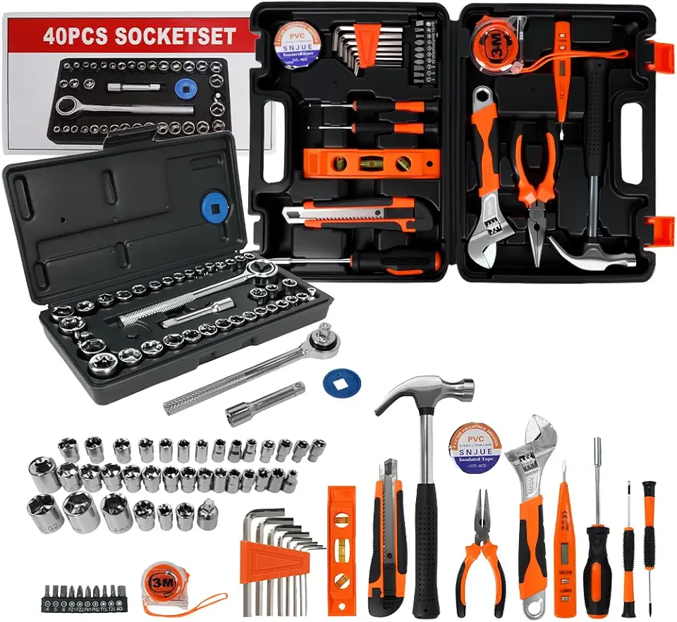 FINYQBET Kit de Ferramentas 70 Peças com Maleta - Conjunto de Ferramentas Domésticas com 30 Peças + Jogo Chave Soquete C/Catraca Reversível 40 Peças, Para Iniciantes e Profissionais