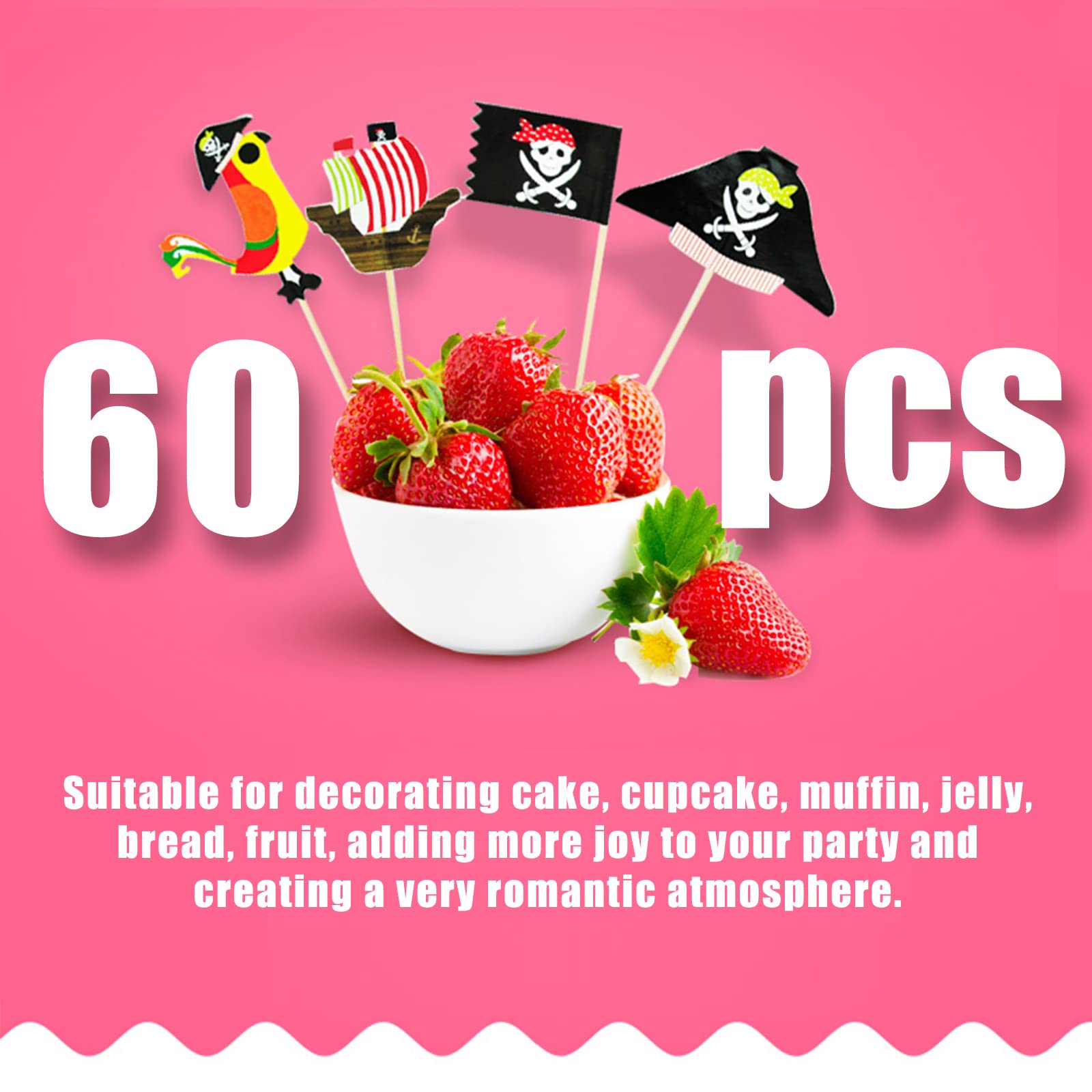 Bymivofun 60 X Pirate Cupcake Toppers, Pirate Cupcake Decoration