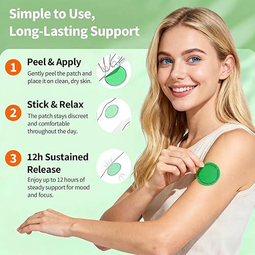 Miniatura 5 de Parches de dopamina extra fuertes  Apoyo al estado de ánimo, calma y concentración  Alivio del estrés con mucuna y 5-HTP  A base de plantas, veganos