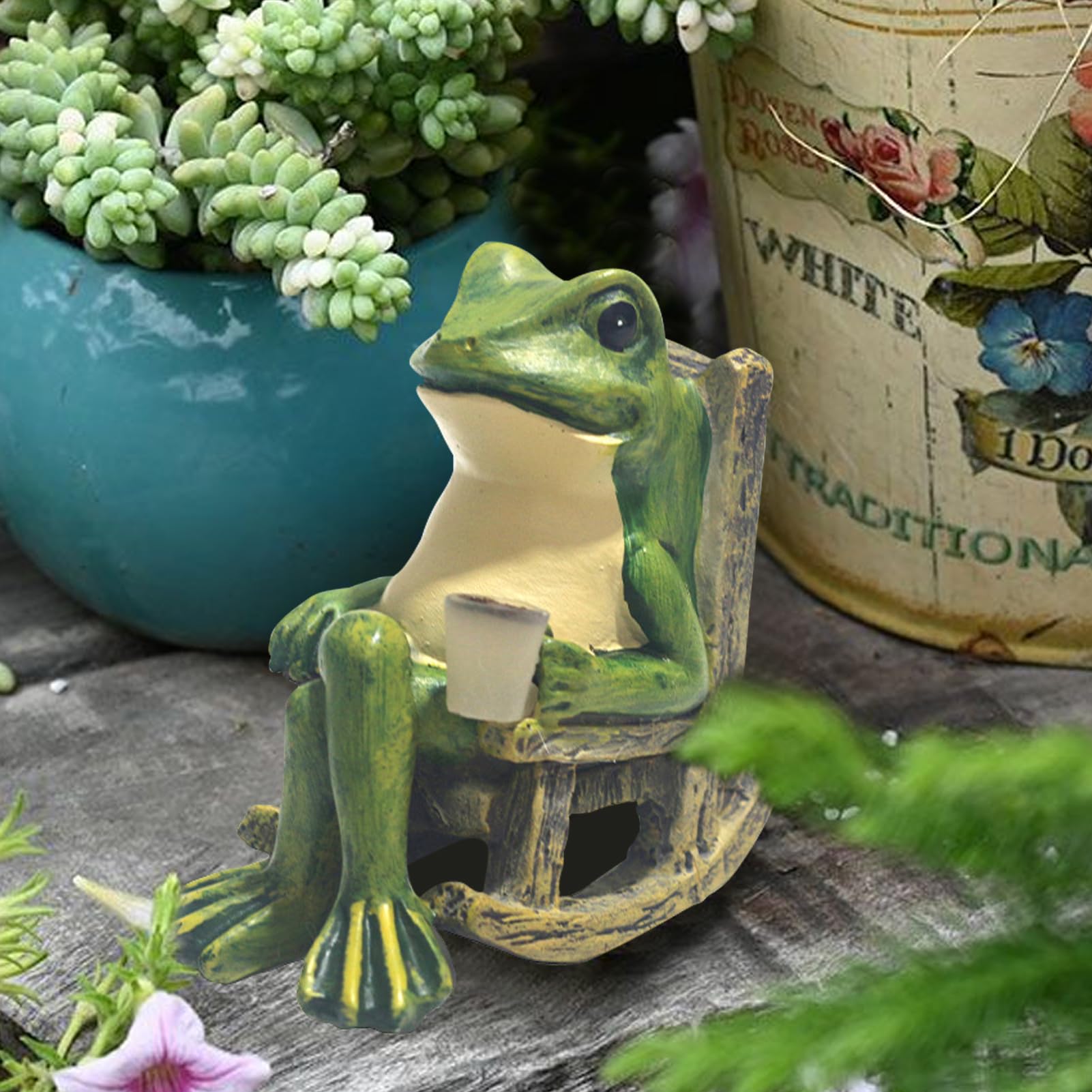 Solar-Frosch Gartenfigur – Schaukelnder Frosch Mit LED-Licht, Wasserdichtes Harz, 10 X 10 X 6 Cm, Solarbetrieben