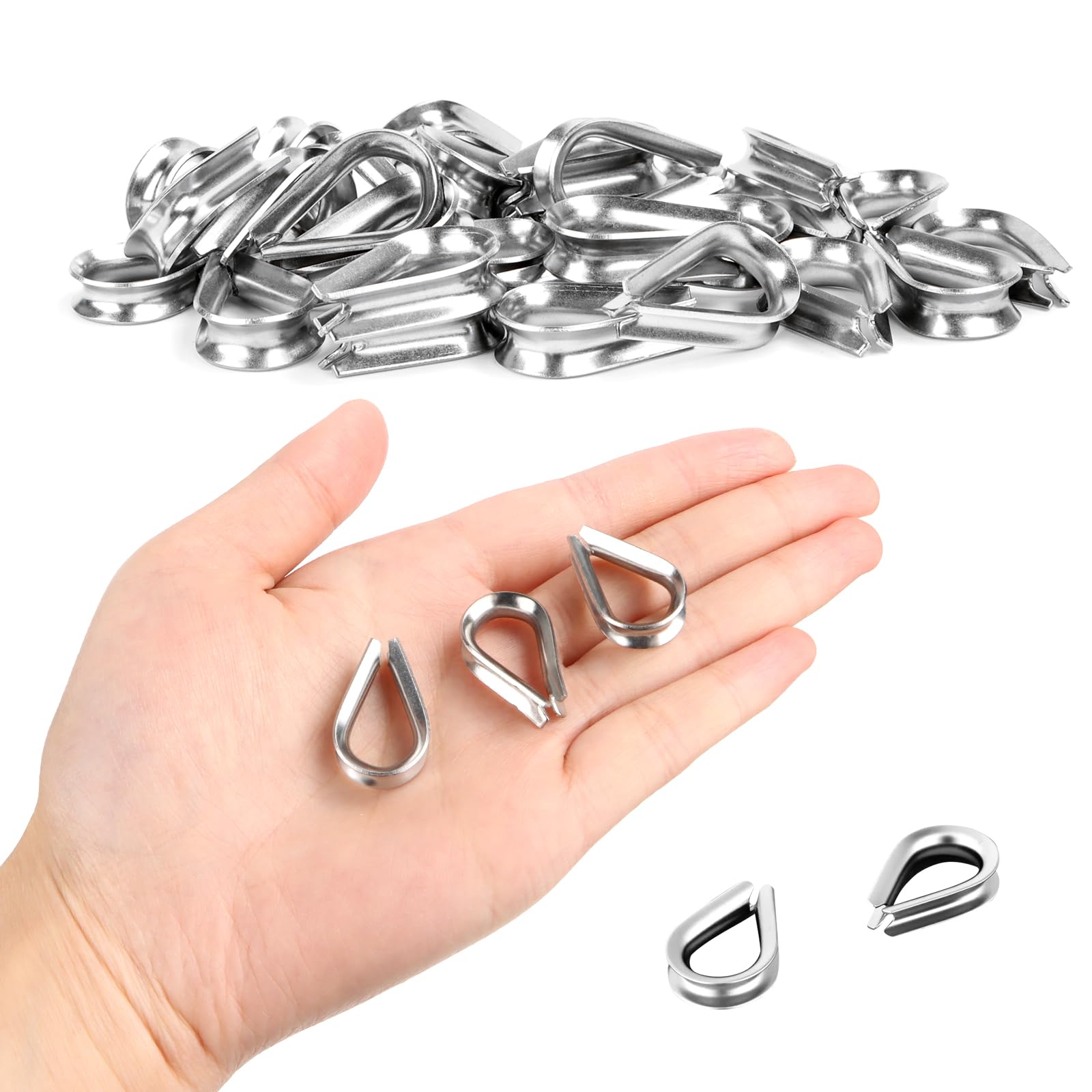 Lina druciana, kausza, 30 sztuk, 4 mm, stal nierdzewna, kausze na linę drucianą, kauszę, oczko do drutu, liny stalowej, liny ze stali nierdzewnej, liny leśnej