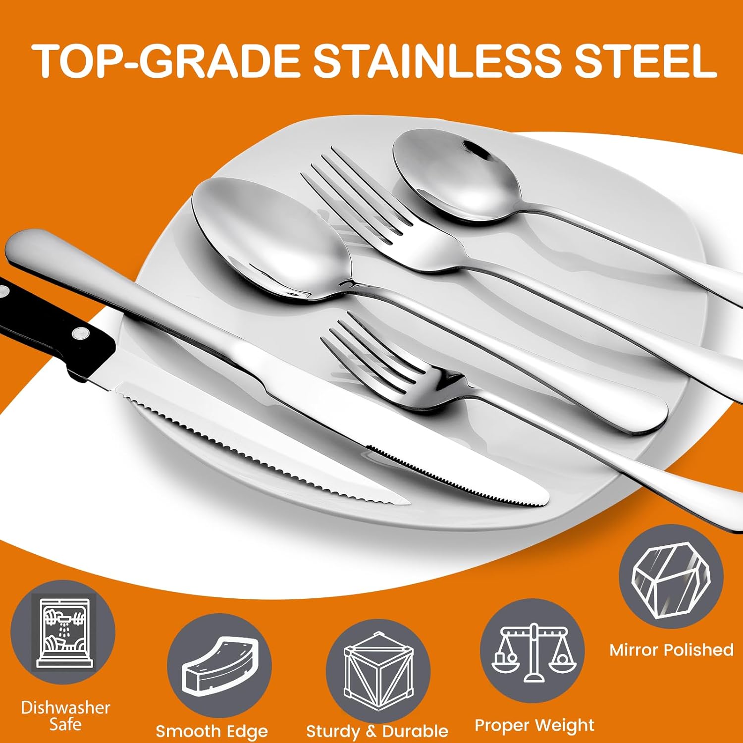Sierware Set for 4 with Steak Knives, Flatware Cutlery Set, Stainl