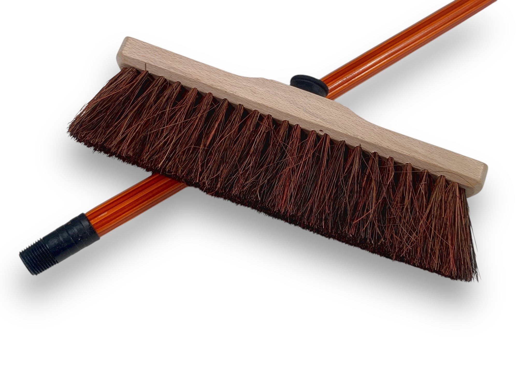 KAROP'S Balai de Cour Traditionnel 70 mm Bois Vernis Fibre mélange bassine Arenga Manche Bois Vernis Teinte Cannelle 30 cm