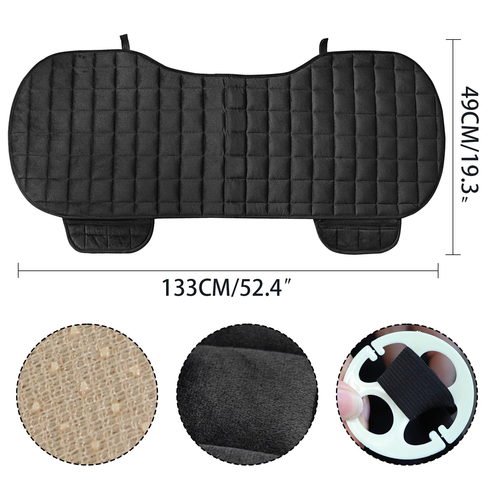 Rücksitzkissenbezüge Auto Fahrzeug Sitzschutz,Plüsch Auto Sitzauflage mit Kleine Tasche,rutschfest & Weich Sitzbezug Kissen Pad Mat [Ohne Rückenlehne] 1 Packung Rücksitzabdeckung,Schwarz