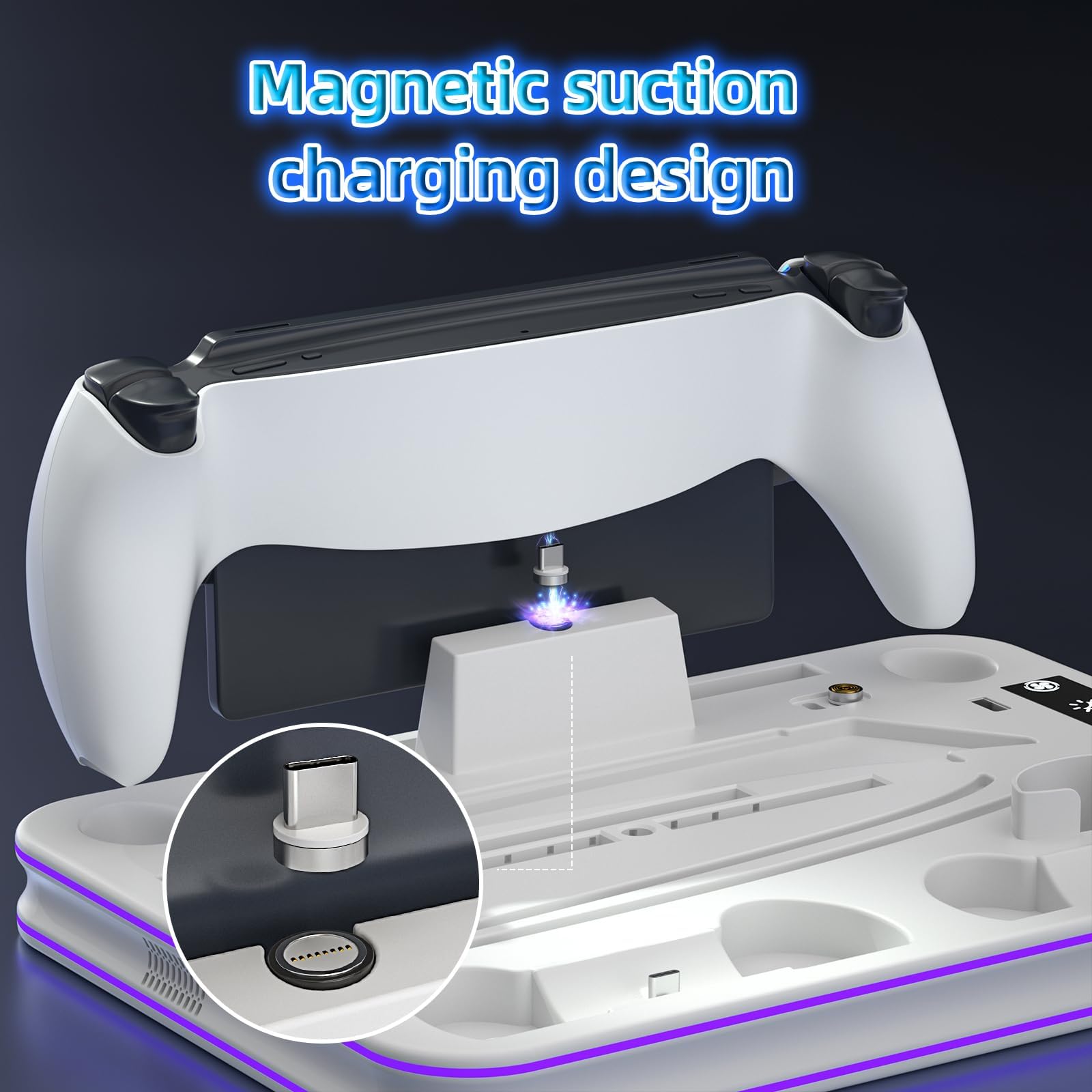 Supporto sottile e stazione di raffreddamento per PS5 con controller RGB LED stazione di ricarica per Playstation 5, controller PS5 caricabatterie per controller Dual Sense & Edge, accessori sottili
