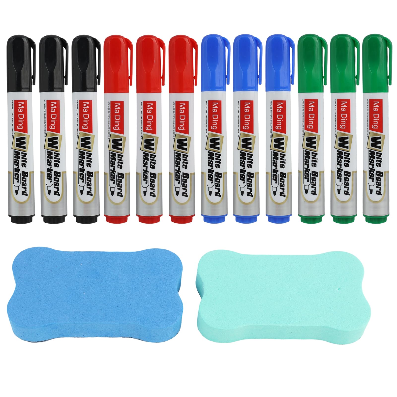 Riybyds 12 Piezas en 4 Colores Rotuladores Para Pizarra Borrables, Marcadores de Borrado en Seco No Permanentes, Punta Redonda De 3 mm, Para Escuela, Oficina Y Hogar, Incluye 2 Borradores MagnéTicos