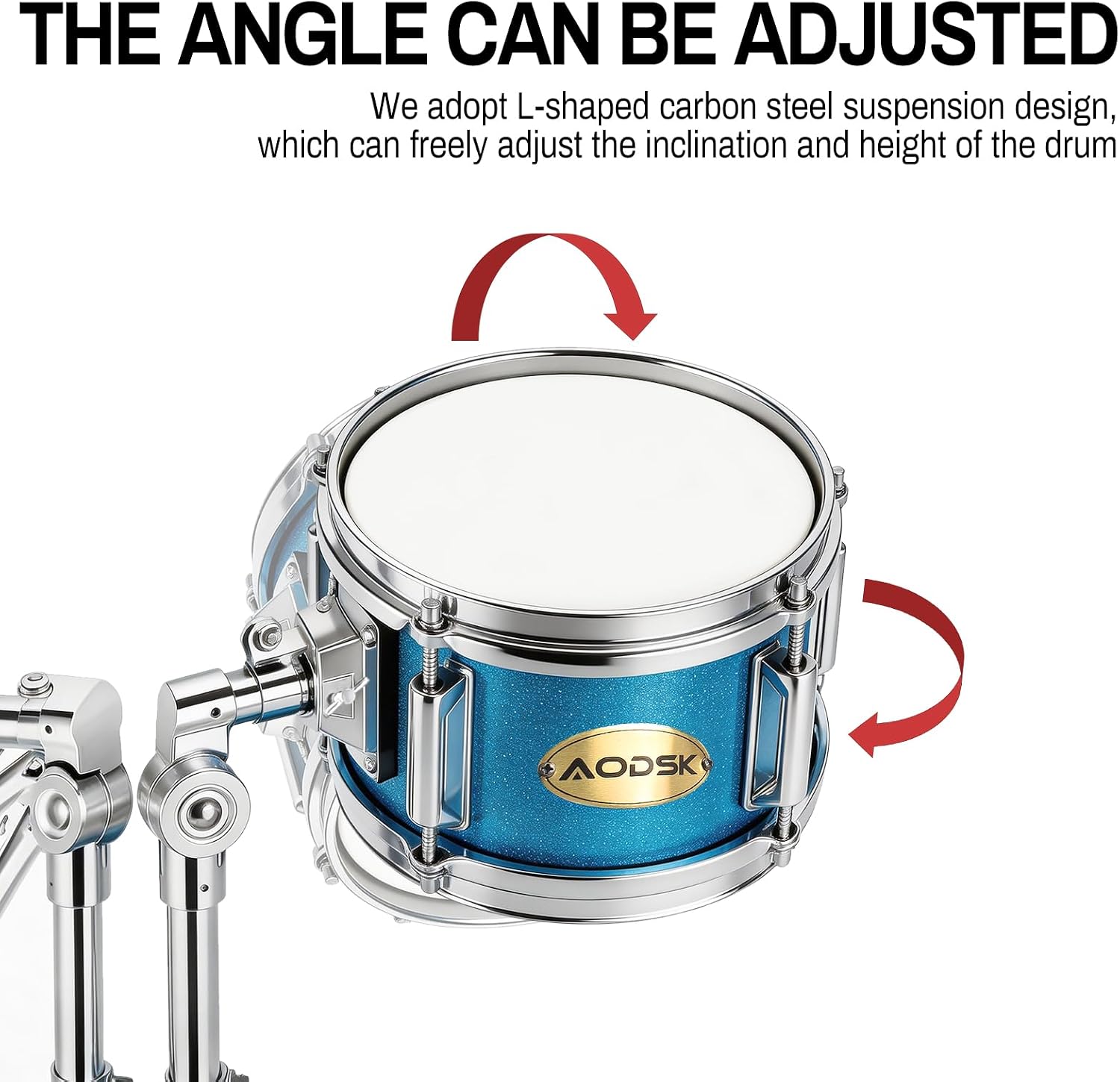 AODSK 14 Inch 5-Piece Full Size Drum Set for Beginner Aspiring Drummers, Complete Starter Kit with Adjustable Throne, Brass Cymbals, Hi-Hat, Pedal, Drumsticks, Ideal Holiday Gift (Light Blue)