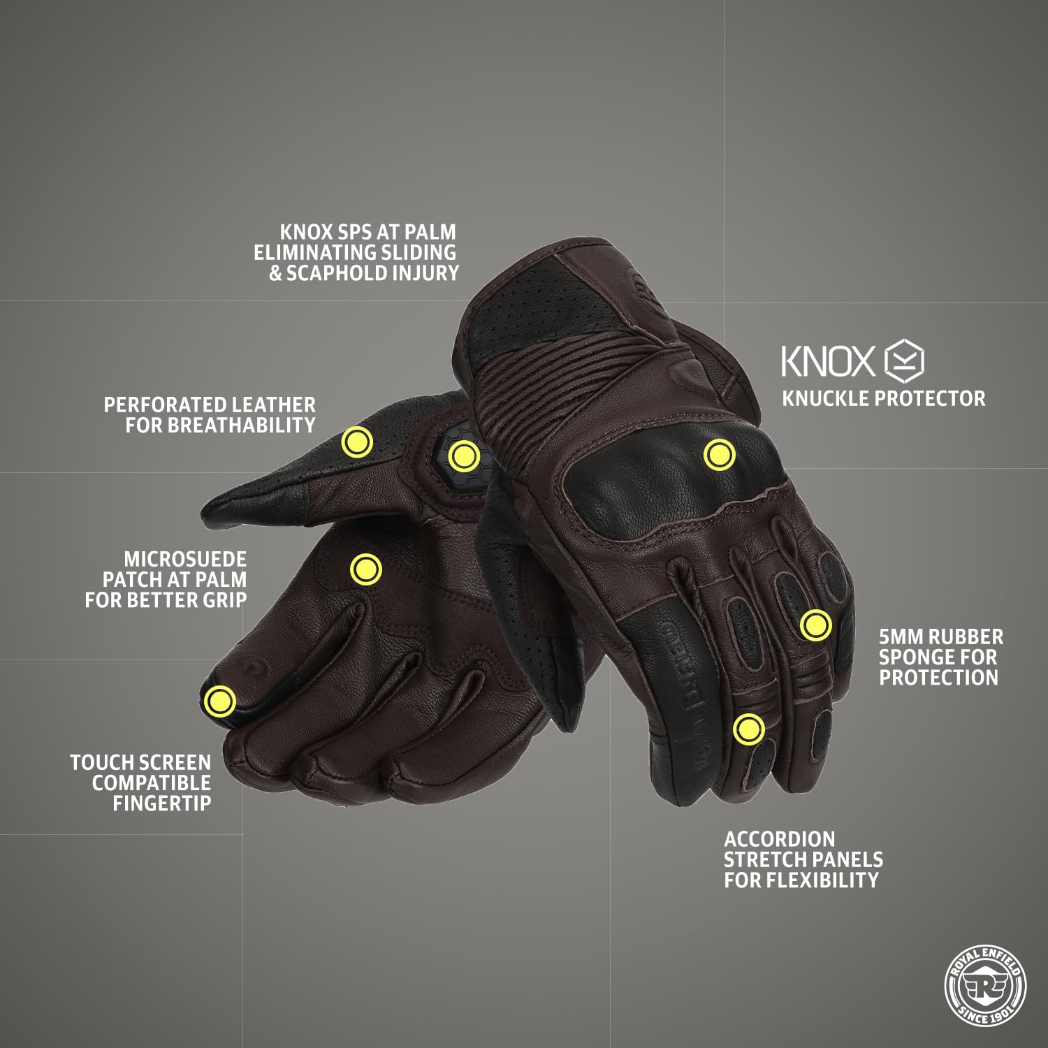 Royal Enfield Leather Vamos Riding Cycling Gloves Brown Xl