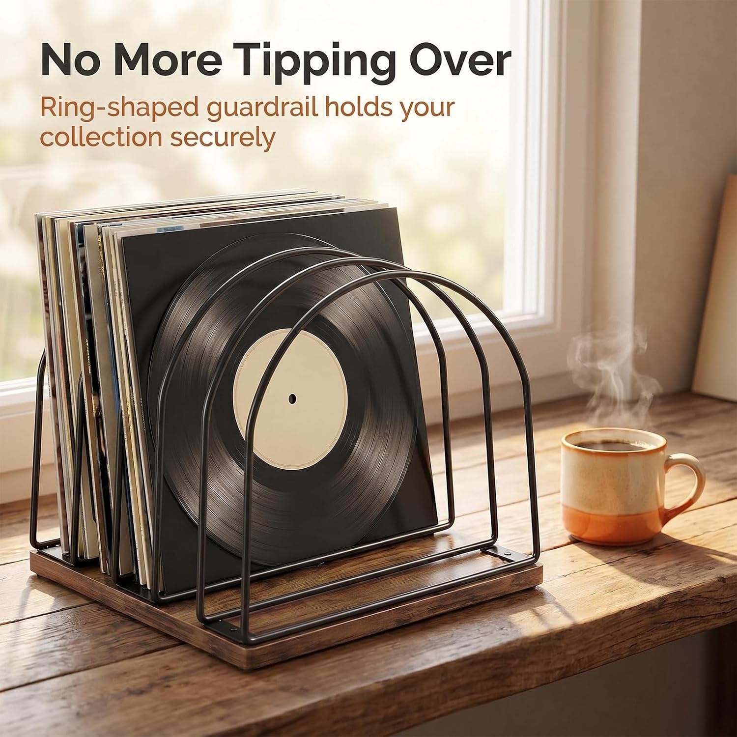 Wooden Vinyl Record Storage Holder, Brown