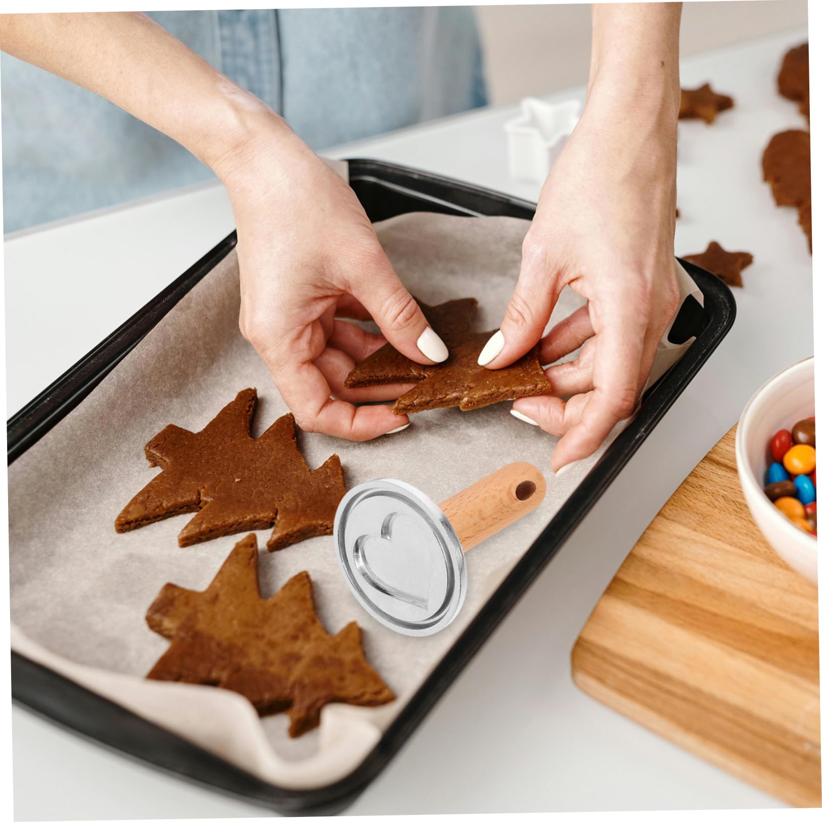 IMIKEYA 6pezzi Stampi Per Biscotti Legno Con Manico Stampo Per Biscotti Forma Di Cuore e Fiore Accessorio Da Cucina Per Decorazioni Dolci Per Feste e Occasioni Speciali
