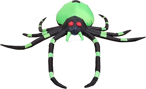 Miniatura 6 de Luces LED inflables de araña negra y verde de 6 pies de largo para decoración al aire libre e interior, decoración de patio iluminada, inflables