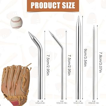 NQEUEPN 4pcs Baseball Glove Lacing Needles, 4 Styles Stainless Steel Softball Glove Lacing Needle with Extension Nuts & Storage Bag for Baseball Mitt Relacing or Repairing