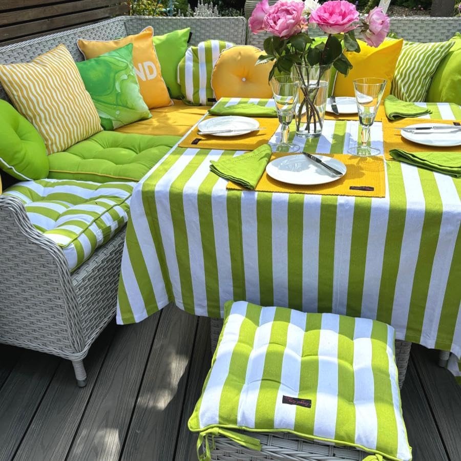 Nappe à rayures vert citron coton rectangulaire linge de table moderne Ronny Block - 2