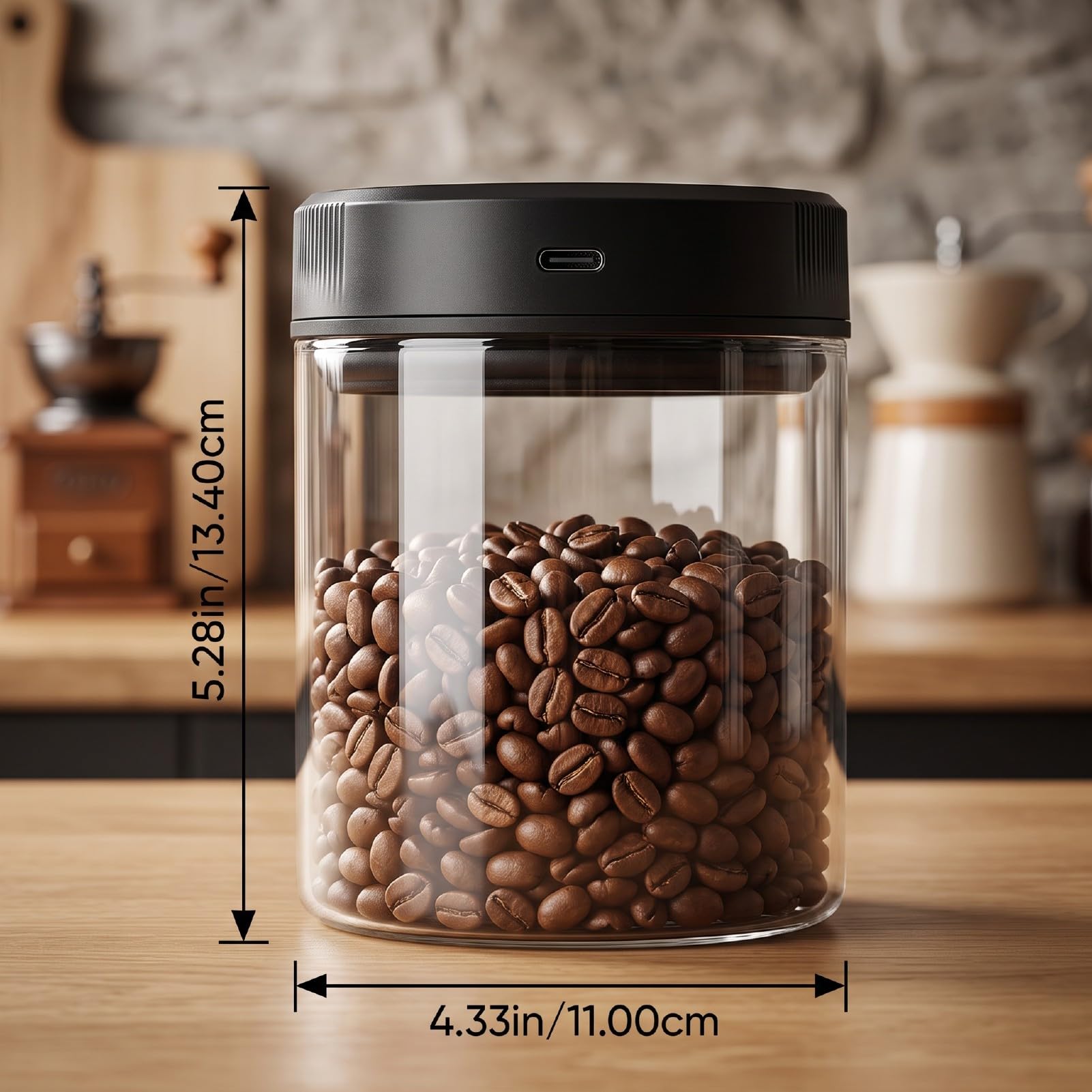 Contenitore Sottovuoto per caffè, Barattolo Automatico in Vetro