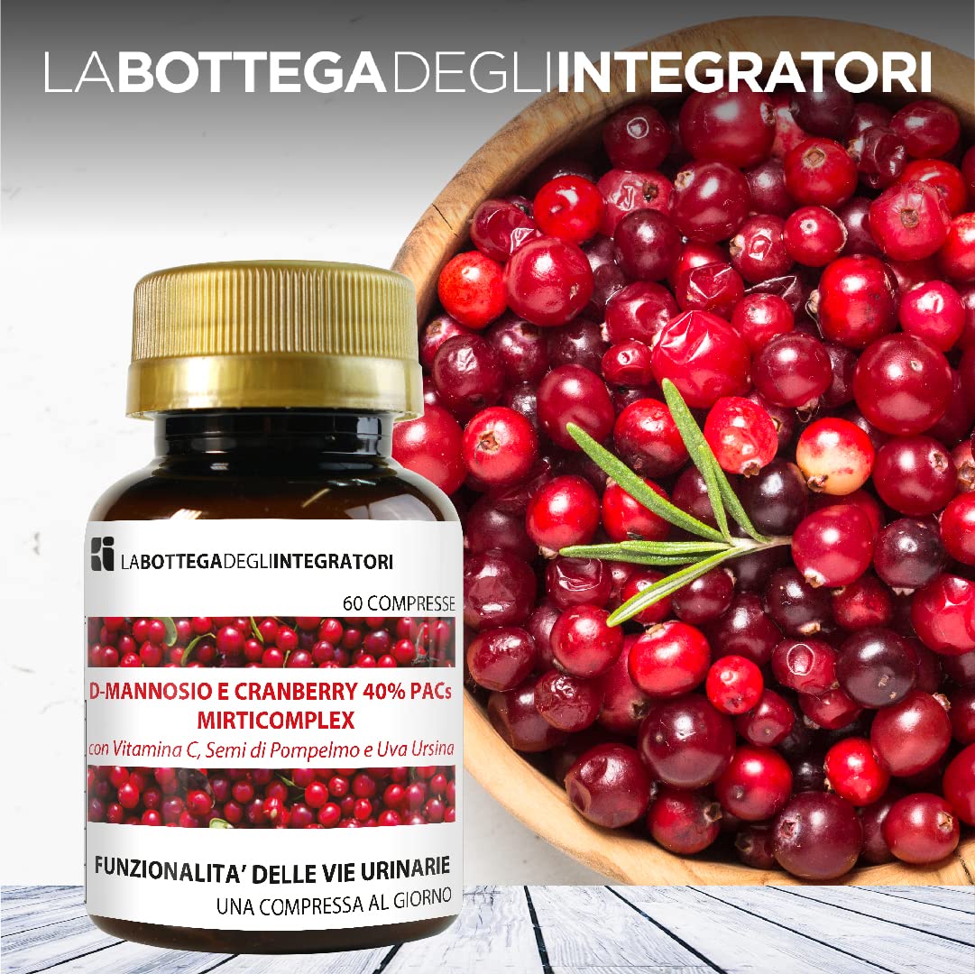 D - Mannosio e Cranberry 40% PAC Mirti Complex con Semi di Pompelmo, Uva Ursina e Vitamina C | 60 compresse 1 al dì | Mirtillo Rosso ad Alto Dosaggio