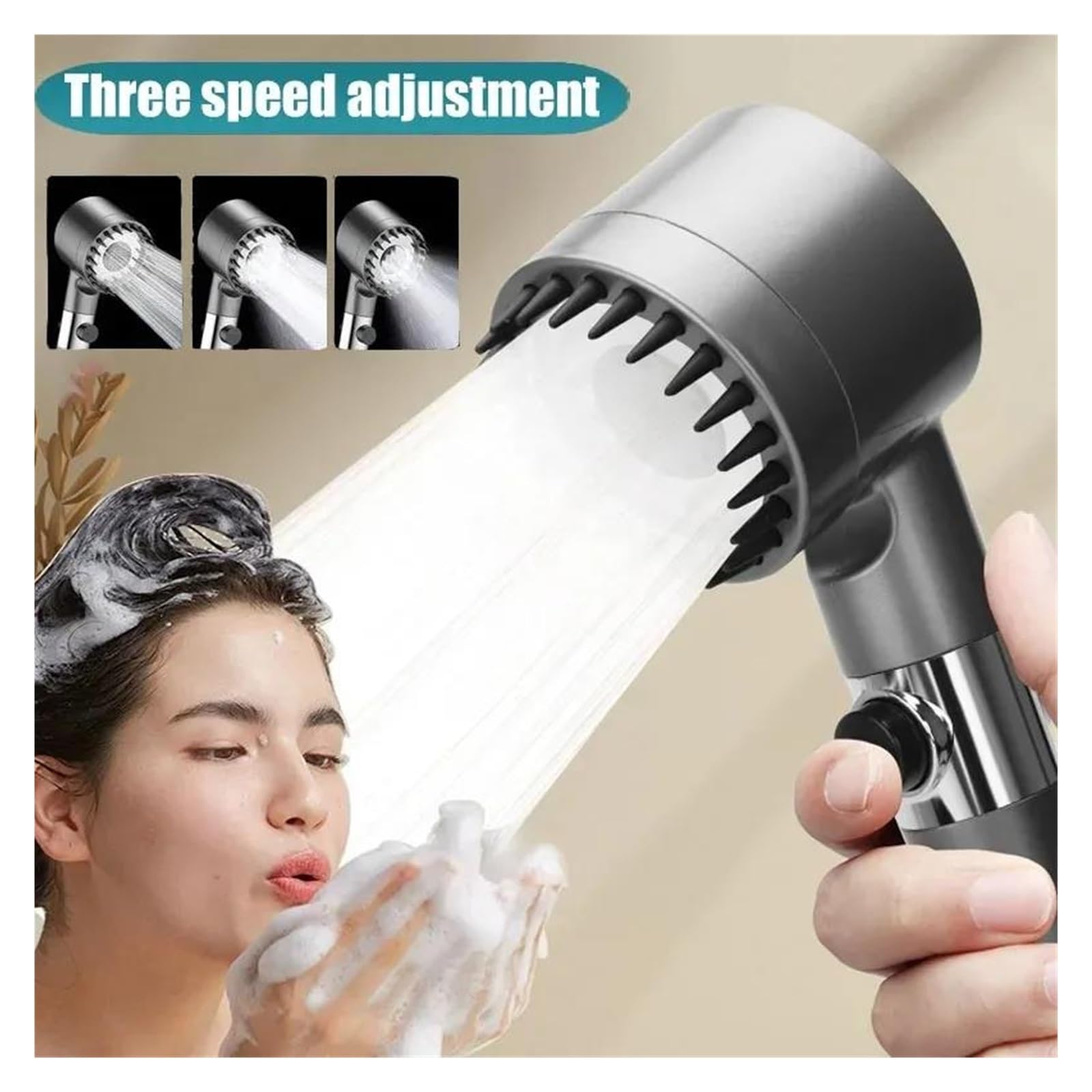 Soffione doccia portatile con pannello grande da 15 cm, 3 modalità, filtro per l'acqua, regolabile ad alta pressione(Purple E -2.0m)