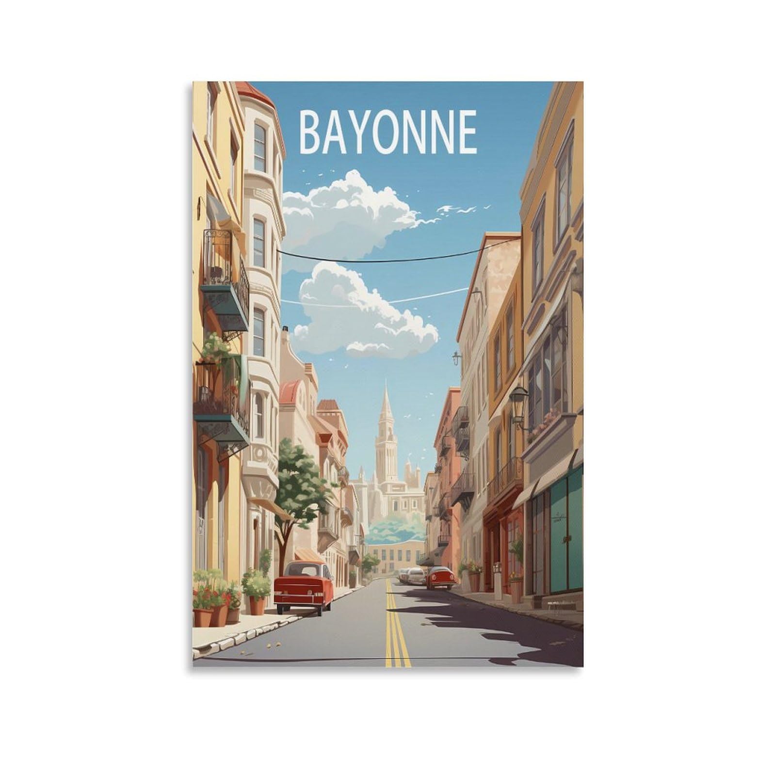 EZMLFA 5D DIY Diamond Painting Kit,Bayonne France Street Diamond Art Kits for Beginner,Gem Art Kits Round Drill for Home Wall Decor Gifts 50x60cm