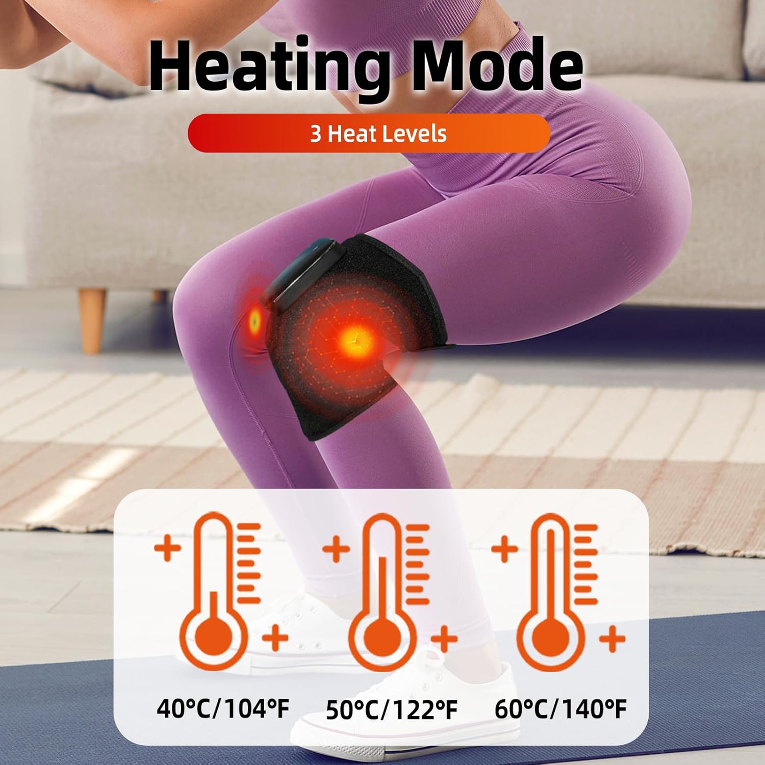 Red Light Therapy for Knee & Elbow, Vibration & Heated Massage for Knee Brace,660nm&850nm Red Light Therapy, Heated Device for Joint, Elbow, Shoulder Pain Relief - Image 4