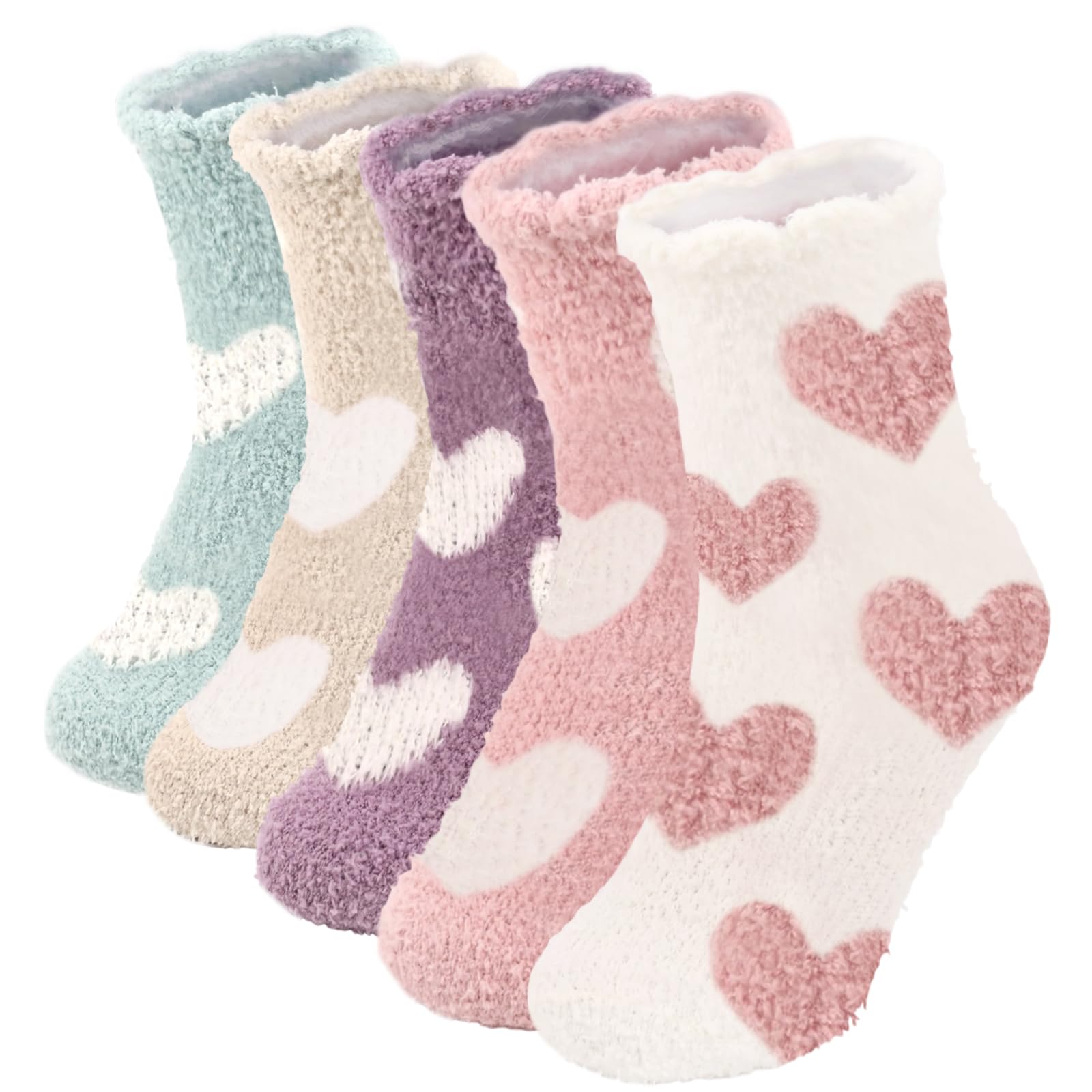 5 Pairs Fluffy Slipper Socks Women,Fuzzy Bed Socks with Multiple Colors Cozy for Indoors, Sleeping,Thermal Winter Sock