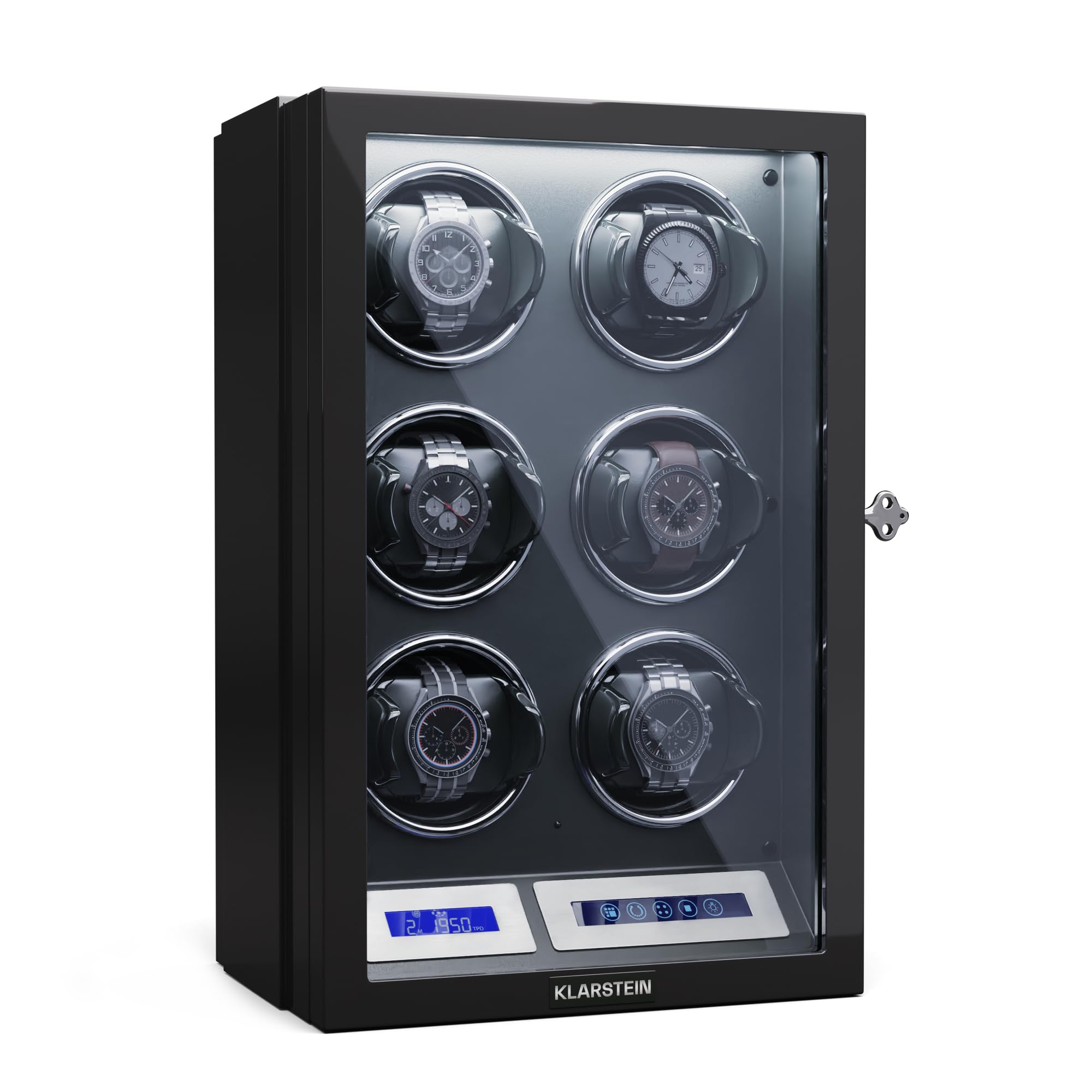 Klarstein Rotomat do zegarków automatycznych, Automatyczny rotomat na 6 zegarków, z drzwiczkami akrylowymi, Automatyczny Niebieskie diody LED, Watch Winder z 5 ustawieniami TPD