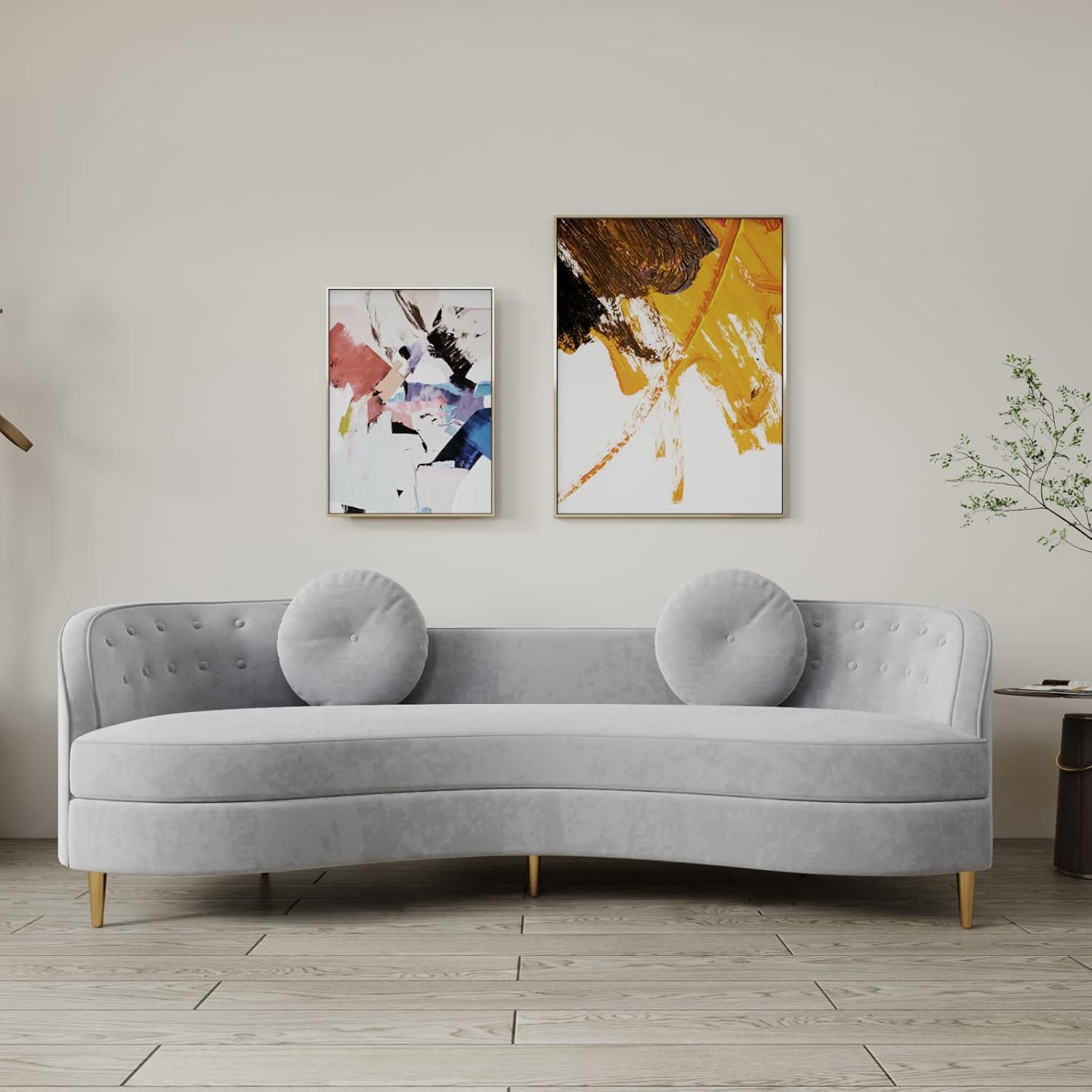 Curved Sofa, Velvet Couch with Tufted Curved Back, Sofas