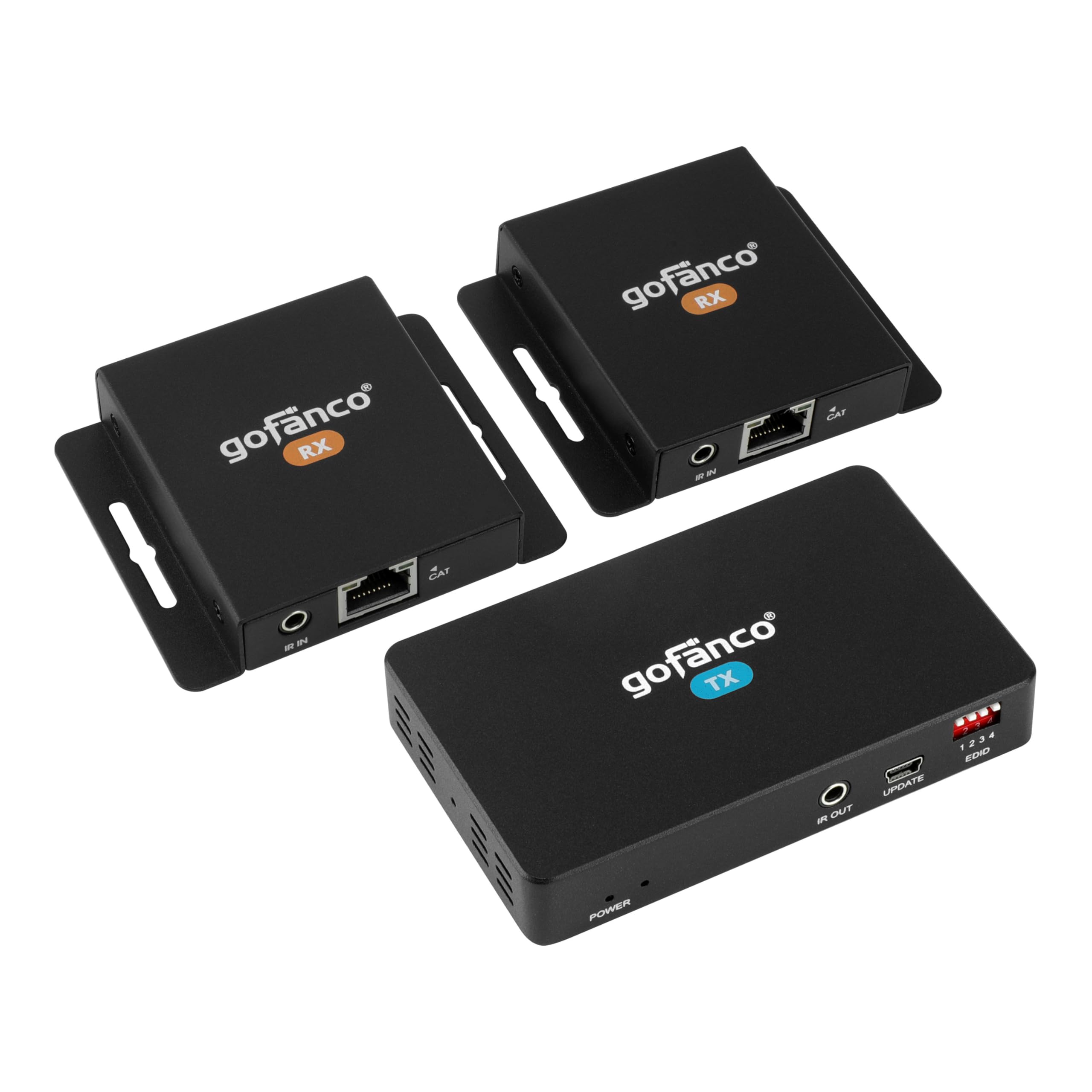 gofanco 1080p 1x2 HDMI Extender Splitter Over CAT6/7 – Dual HDMI Outputs on Each RX, Up to 164ft (50m), HDCP 1.4, PoC, EDID Management, Loopout, IR Extension, Low Latency, 7.1-ch Audio (HDExt2P)