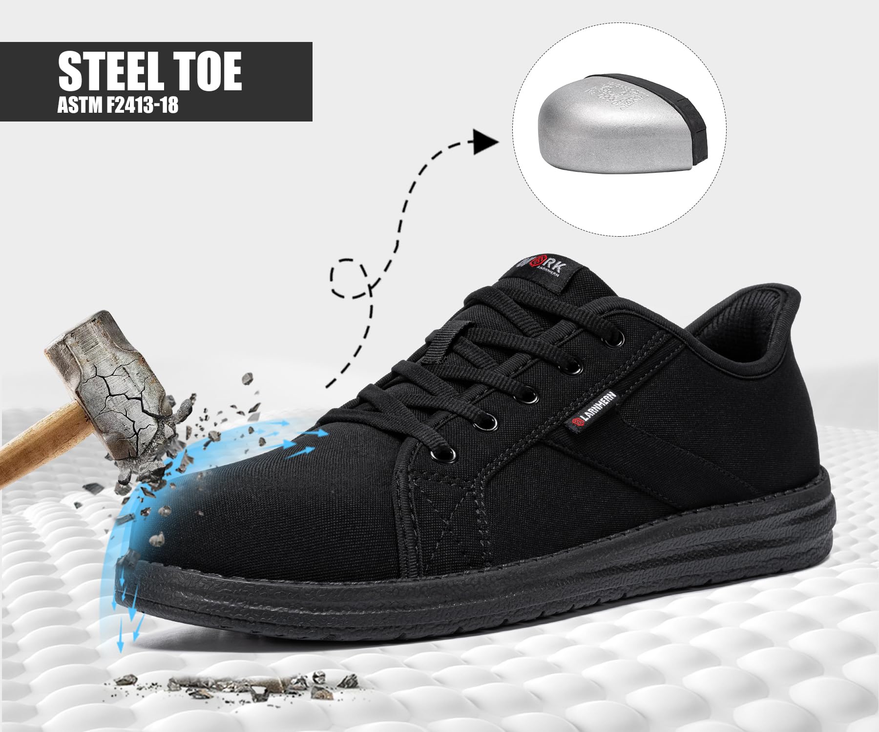 LARNMERN Arbeitsschuhe Herren Sicherheitsschuhe Leichte Stahlkappenschuhe Bequeme Stahlkappe Skateboard-Schuhe Dämpfung