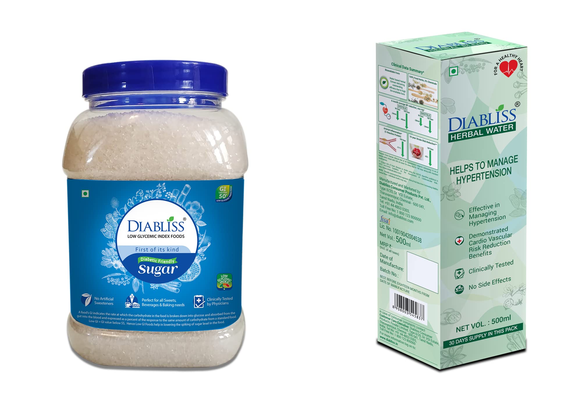 Diabliss Diabetic Friendly Sugar 1Kg Jar and Hypertension Management Herbal Water 500ml - Low Glycemic Index (GI) (B0BT6X5QWN) Amazon Price History, Amazon Price Tracker