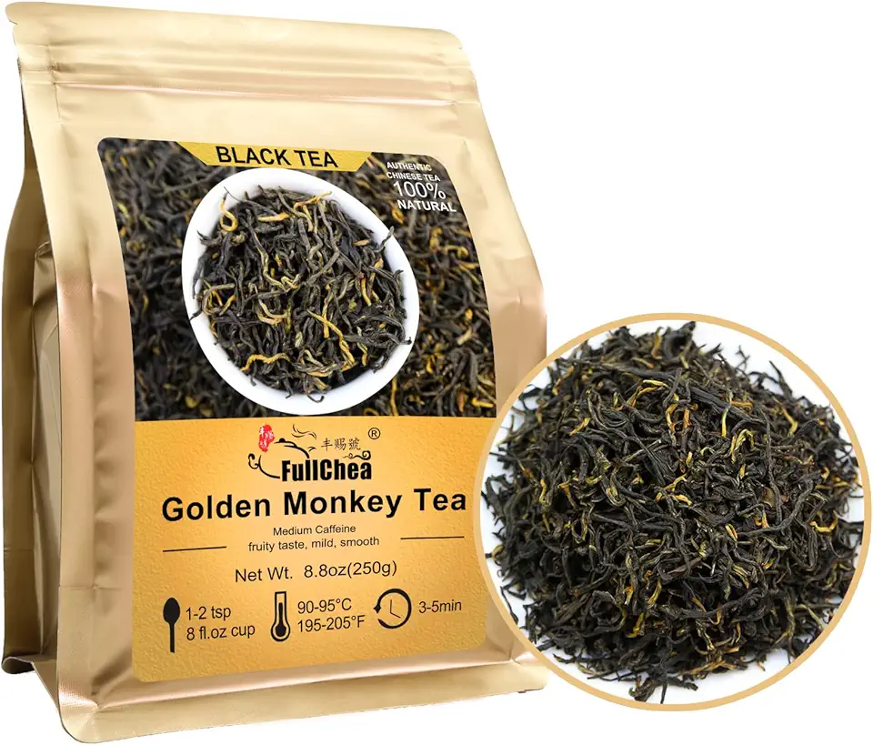 FullChea - Golden Monkey Tea - Chinese Black Tea Loose Leaf with Gold Tips - Health Tea (8.8oz / 250g)