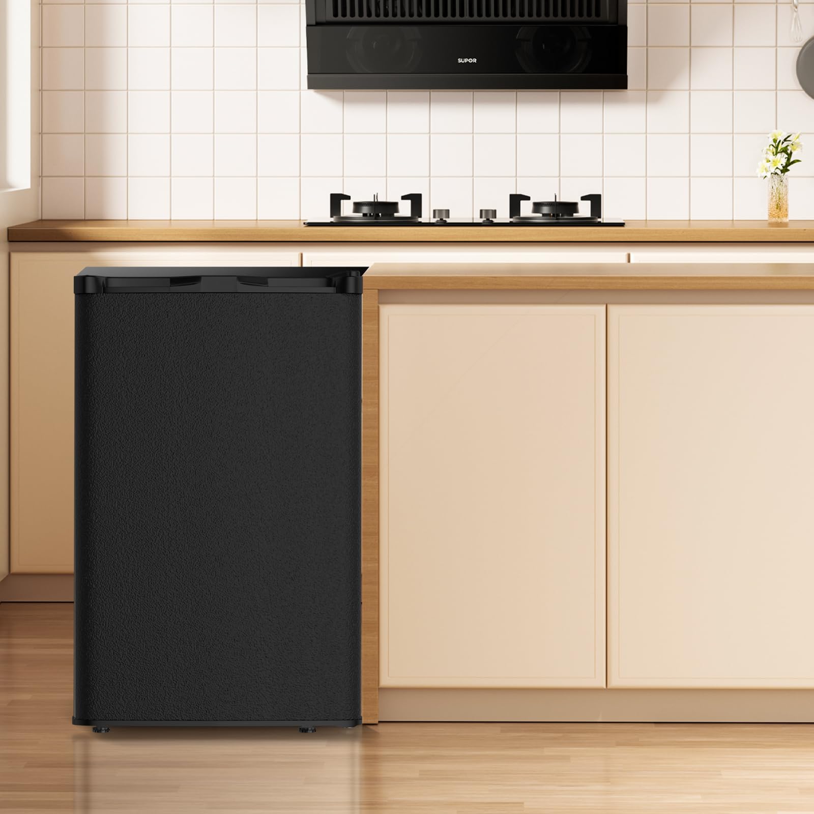 Tabu 3.6 Cu Ft Upright Freezer, Compact Mini Freezer With 7 Adjustable Temperatures & Removable Shelves, Reversible Stainless Steel Door, Freestanding, Black on Fridge.com - View 2