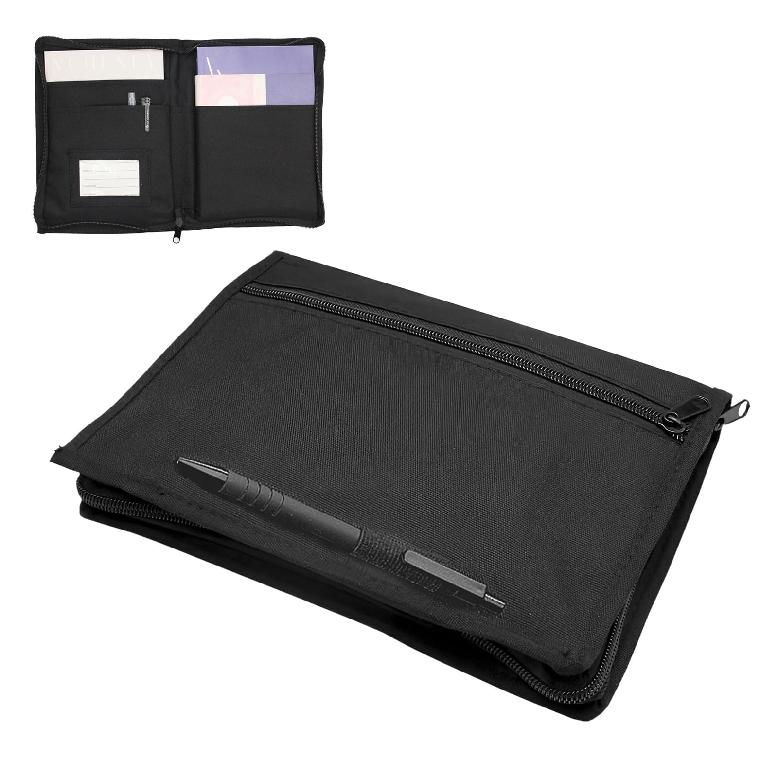 Carpeta de Coche Portadocumentos Coche Organizador de Documentos de Guantera Carpeta Documentación de Vehículos con Compartimento para Tarjeta, Licencia de Conducir (Negro)