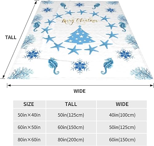 Miniatura 5 de Manta de Navidad de 60 x 50 pulgadas, diseño de caballito de mar, estrellas de mar, estrellas de mar, franela suave y cálida, regalo para adultos