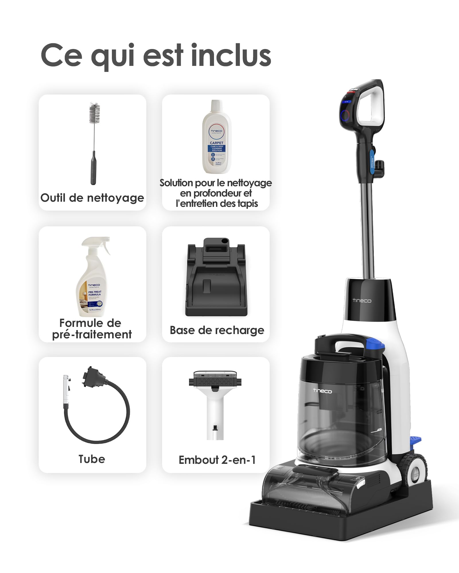 Tineco CARPET ONE Cruiser Nettoyeur de Tapis Intelligent, Auto-nettoyage et FlashDry, Shampouineuse, Nettoyage en Profondeur pour Tapis et Tissus d'Ameublement, Aspiration Puissante de 130W
