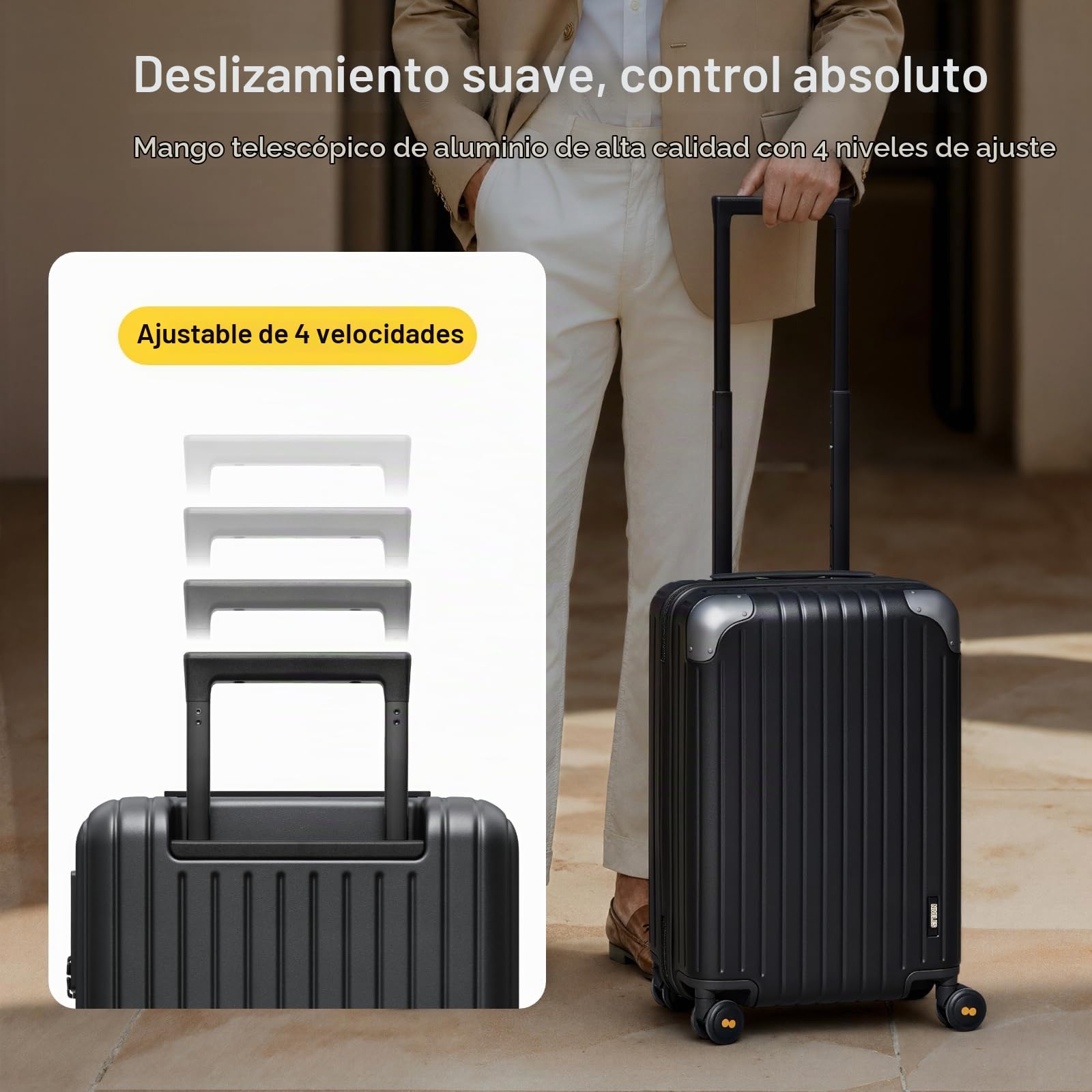 LEVEL8 Maleta Cabina Rígido Ligero ABS+PC TSA 4ruedas 55x37x23cm,34L, Negro | 4ruedas Silenciosa,Policarbonato