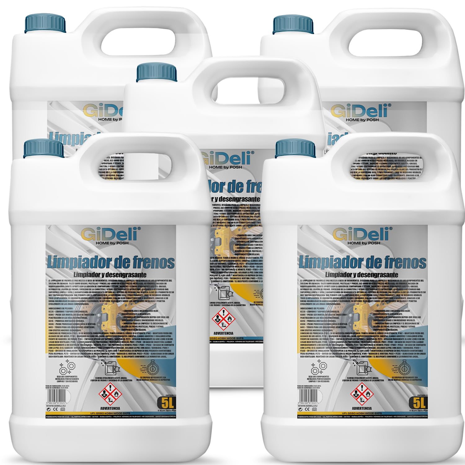 GiDeli Limpiador de frenos, bidón de 5 l para coche, moto y bicicleta, elimina aceite, grasa, polvo de frenos, restos de pegamento, desengrasante para taller, secado rápido, no deja residuos
