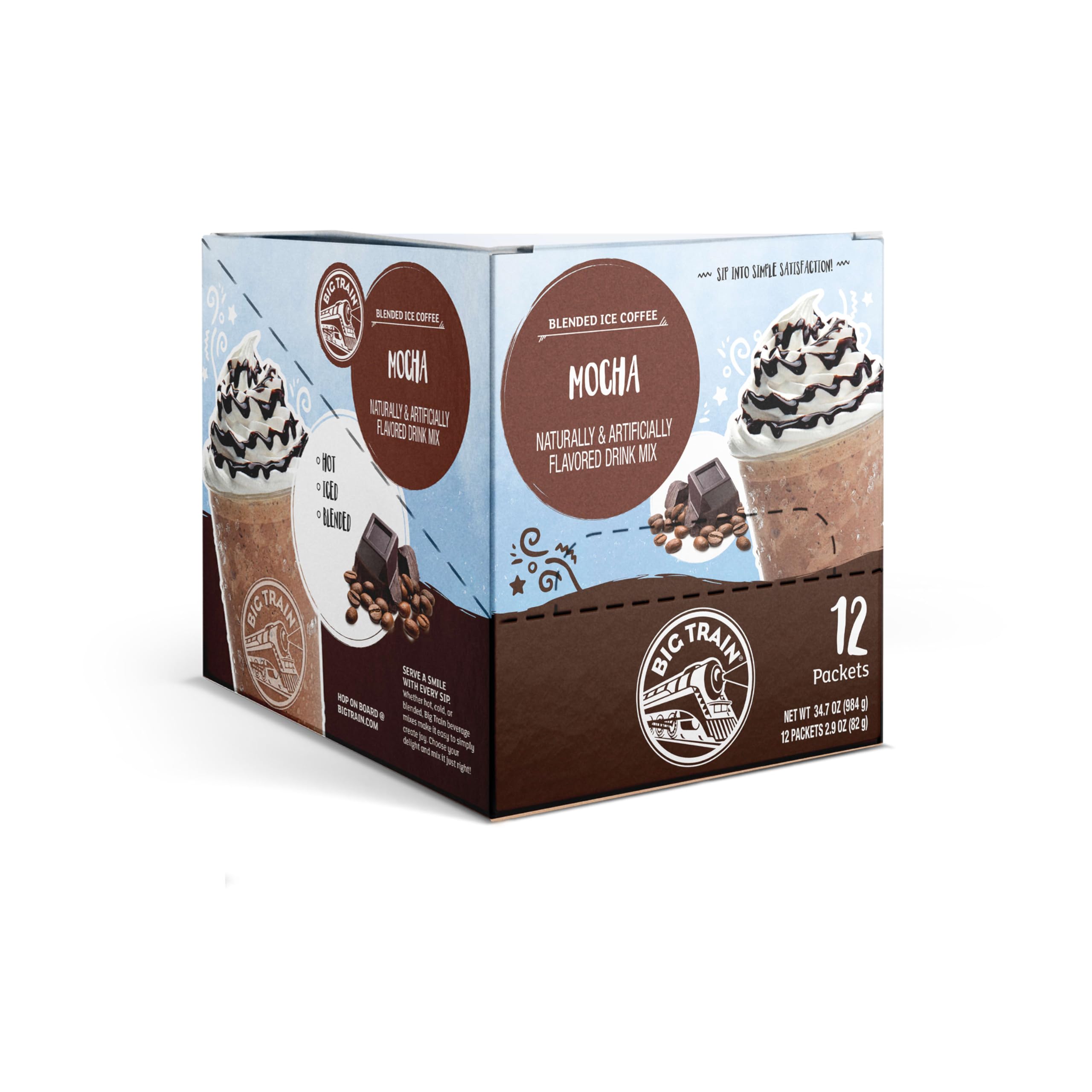 Big Train Mocha Blended Iced Coffee Beverage Mix, 2.9 oz Packets (Pack of 12)
