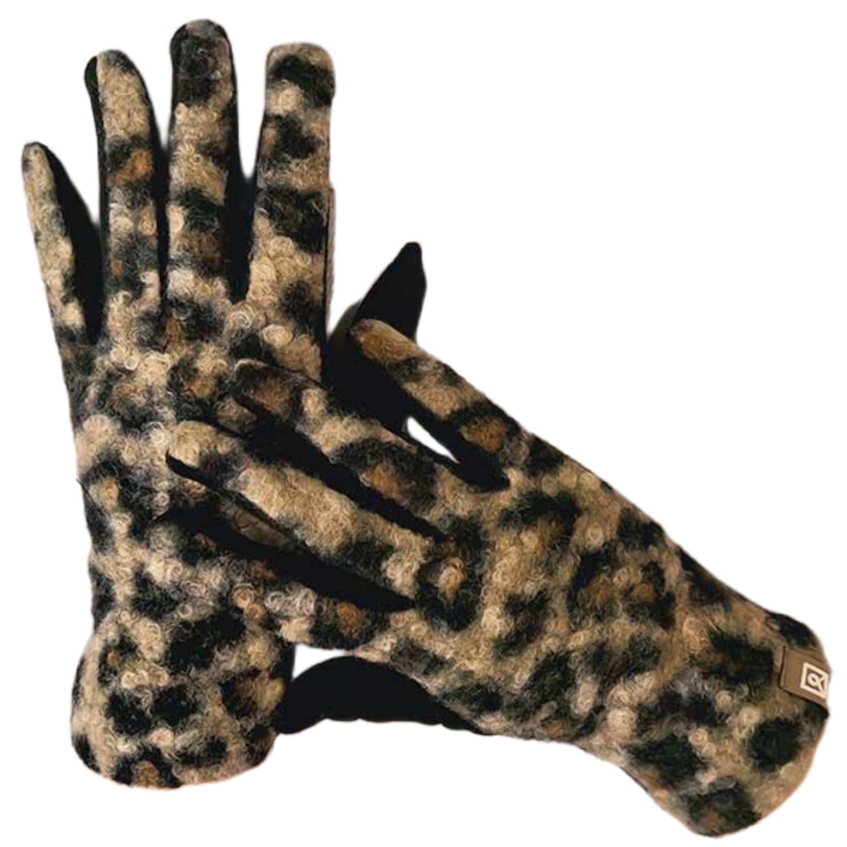 YISENJEE Womens Leather Gloves Leopard Print Women'S Winter Touchscreen Windproof Warmth And Cold Protection Fingerless - Brown