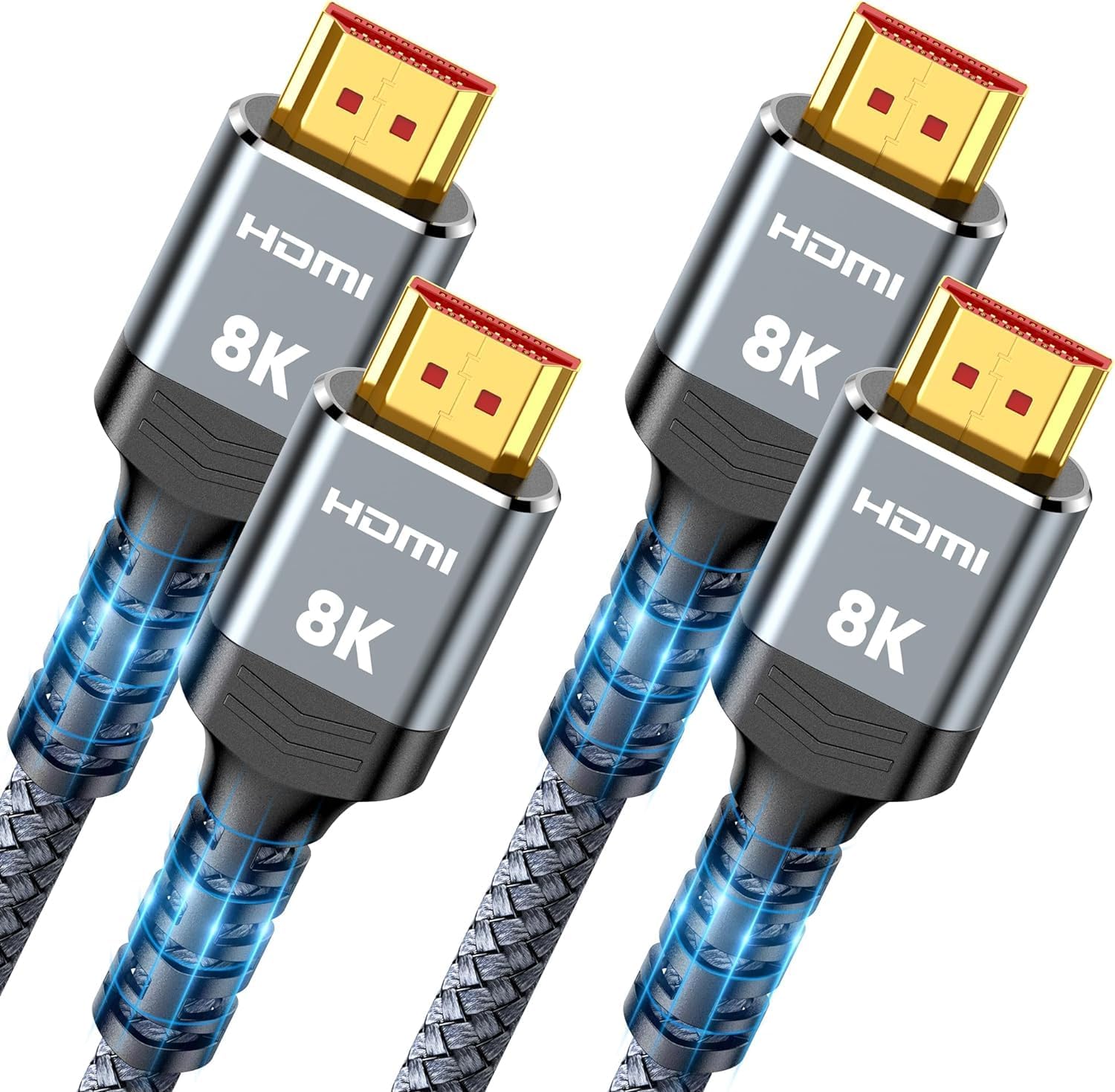 Highwings 8K 2.1 HDMI Cable 1.5FT 2-Pack, Slim 48Gbps Ultra High Speed HDMI Braided Cord-4K@120Hz 8K@60Hz, HDCP 2.2&2.3, Dynamic HDR,eARC,DTS:X,RTX 3090,Compatible with Roku TV/HDTV/PS5/Blu-ray