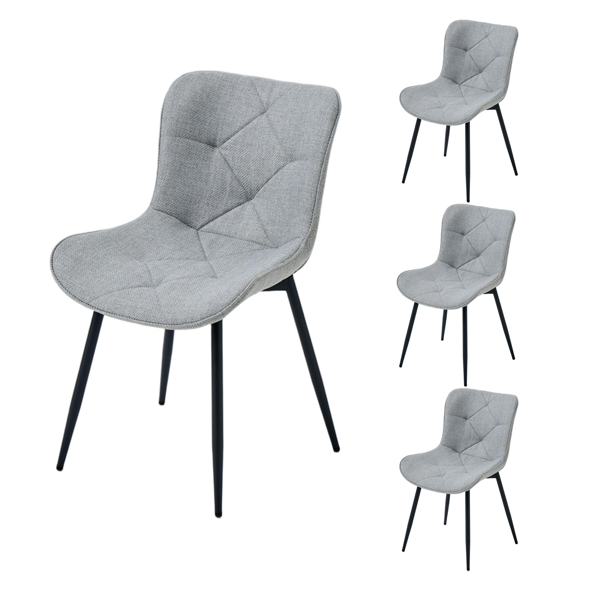 Set di 4 sedie da pranzo con seduta e schienale imbottiti in ciniglia con bordo unico, con trapuntatura a diamante, ergonomiche, per soggiorno, colore: grigio chiaro