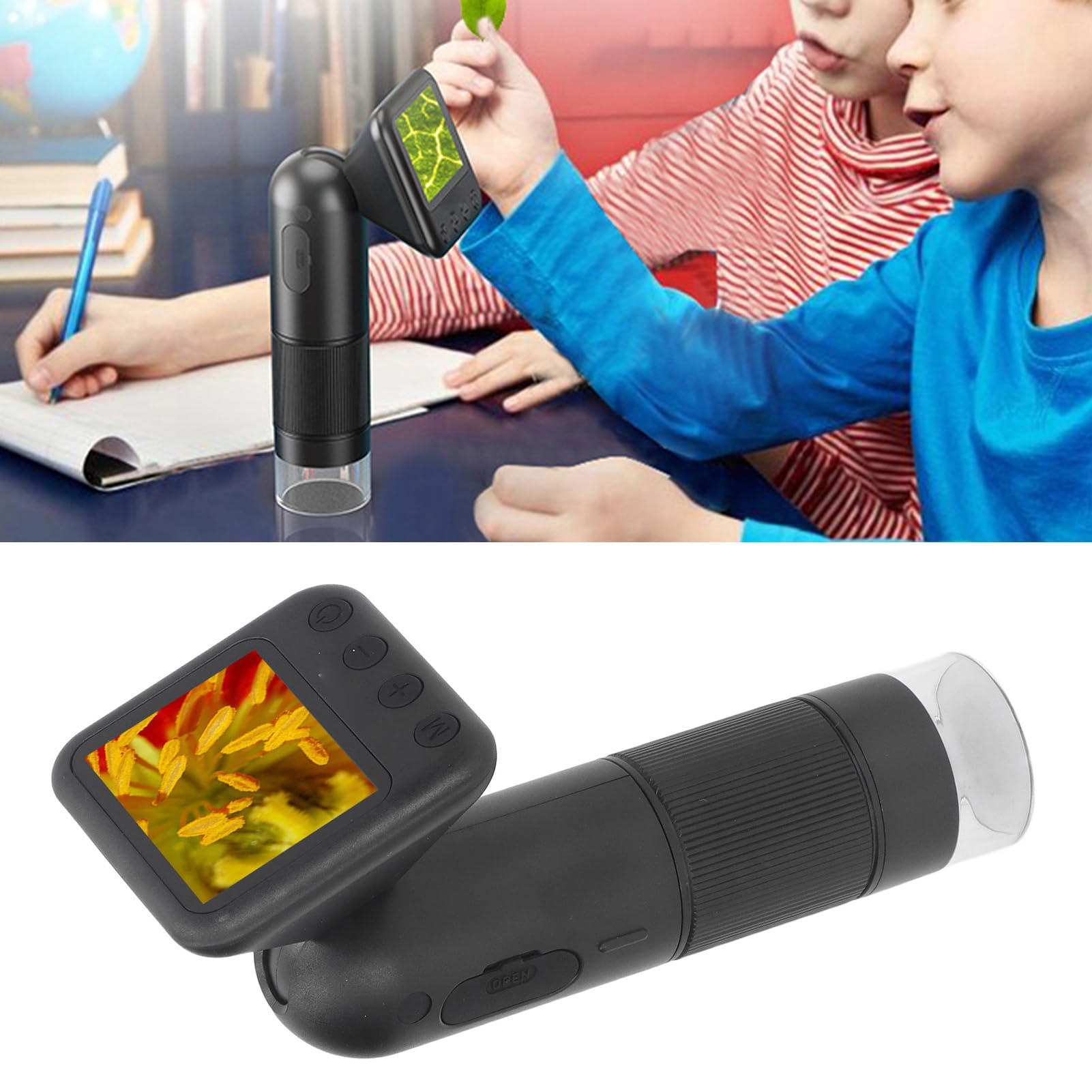 Microscopio Digital de Mano con Pantalla, Cámara de Microscopio Portátil de Bolsillo para PC ABS, 400X a 800X 720P, Batería de 700 MAh, para Trabajo Escolar, Estudiantes, Observación en el