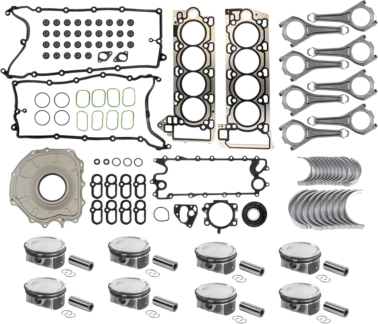 AJ133 5.0L Engine Cylinder Head Gasket w/Connecting Rod Pistons Fits for Land Rover Range Rover 10-20/ Range Rover Sport 10-20/ LR4 10-13 5.0L V8 OE AJ813952 AJ813953 AJ81144 AJ812108