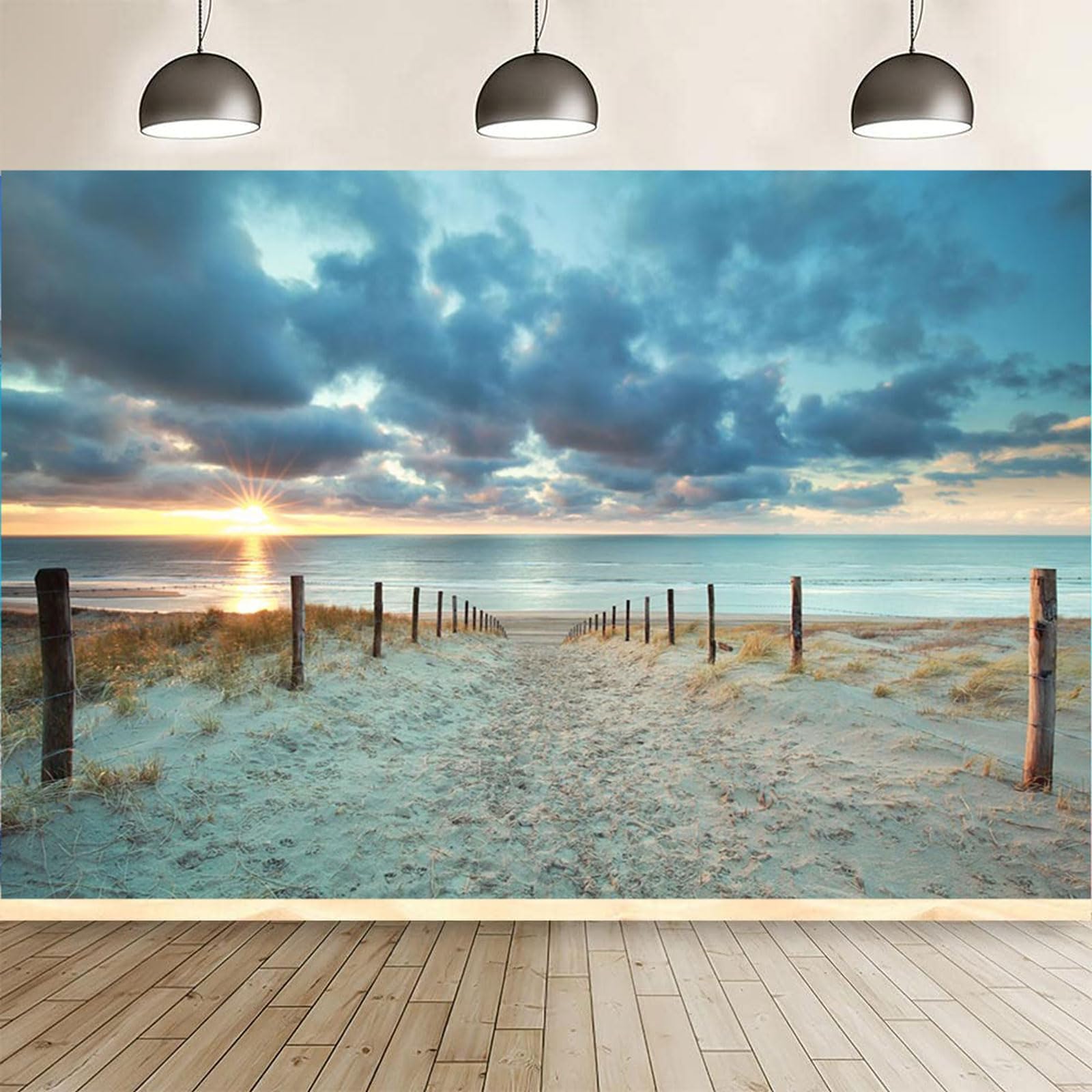 Summer Beach Backdrop, Hawaii Sun Blue Sky Ocean Photo Backdrop, Wedding Party Decoration Birthday Backdrop Studio Photo Booth Props, 7X5FT