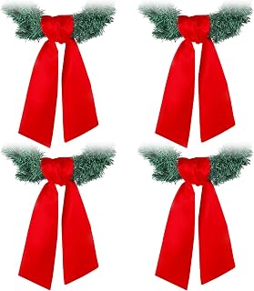 VitalCozy 4 Pcs Red Wreath Sash Cotton Blank Ribbon