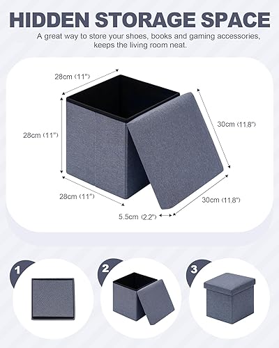 Miniatura 3 de B FSOBEIIALEO Cubo otomano de almacenamiento, asiento de pie pequeño de lino, para sala de estar, dormitorio, oficina en casa, reposapiés de Azul