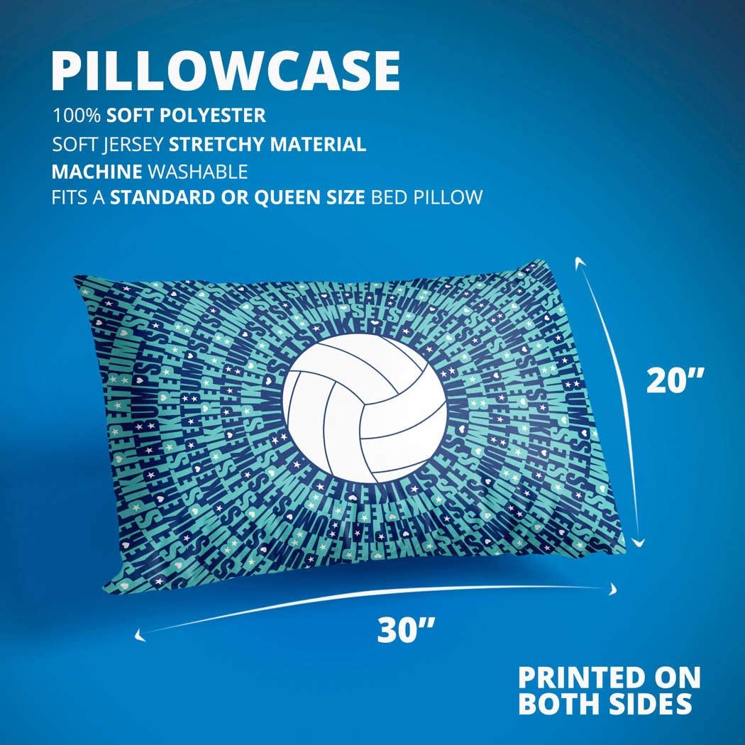 ChalkTalkSPORTS - Bump Set Spike Repeat Pillowcase | Volleyball Pillowcase Home Decor | Teal/Navy