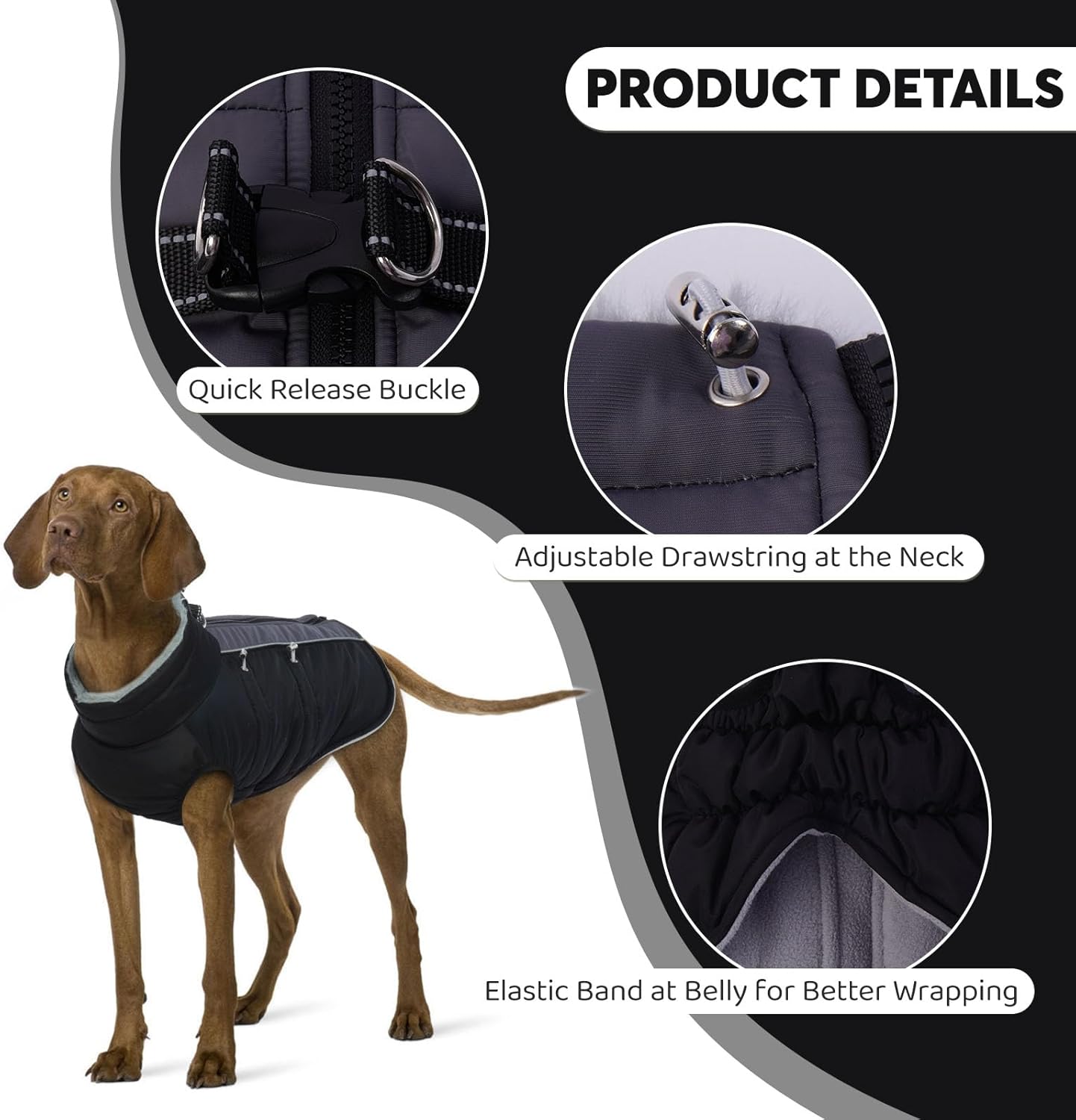 IDOMIK Warm Dog Coat with Harness, Waterproof Reflective Dog Jackets for Small Medium Large Dogs, Fleece High Collar Winter Jacket with Zipper, Pet Winter Snowsuit Clothes for Cold Weather,Black L