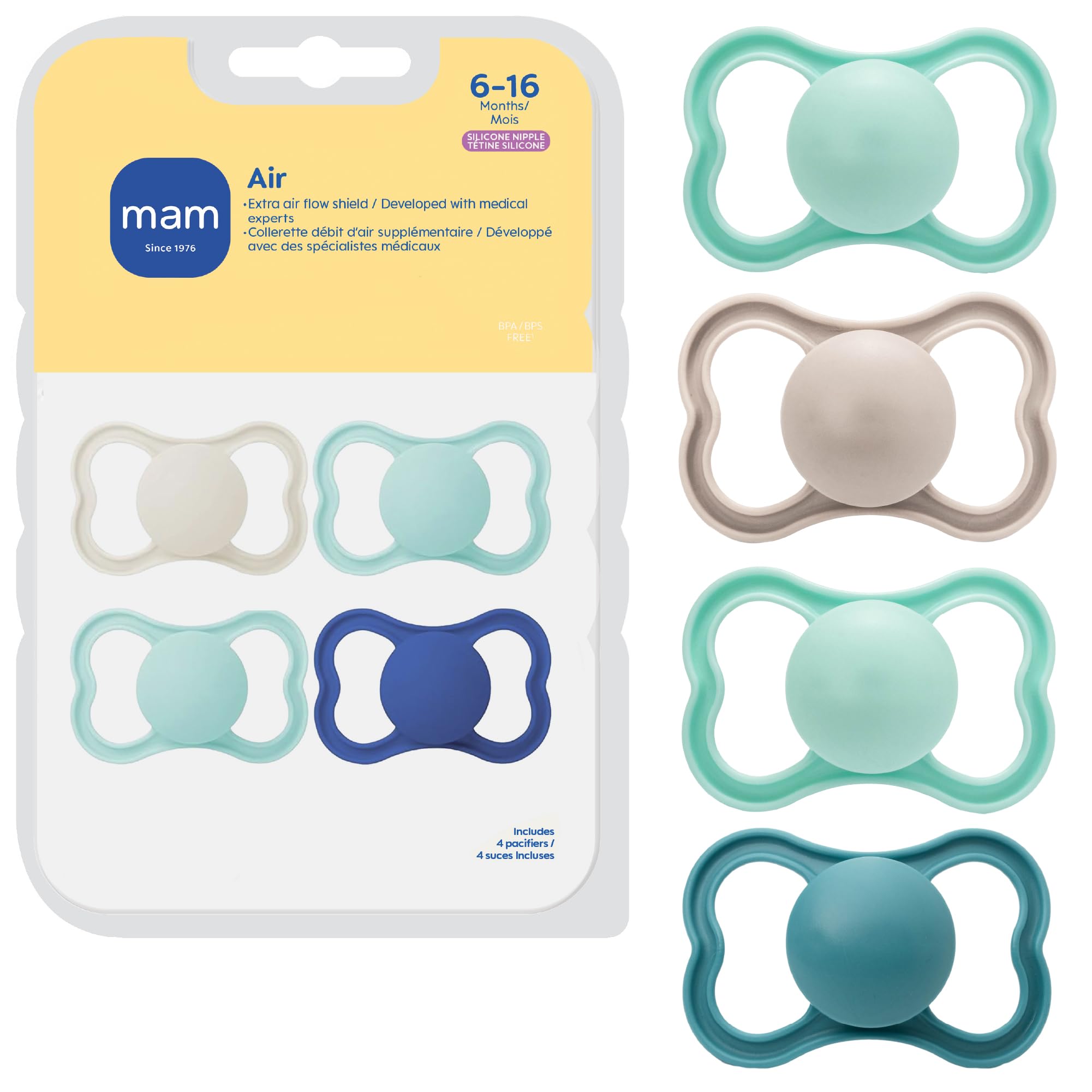 Air Matte Pacifiers, for Sensitive Skin, 6+ Months, Best Pacifier for Breastfed Babies, Baby Boy Pacifiers, 6-16, 4 Count
