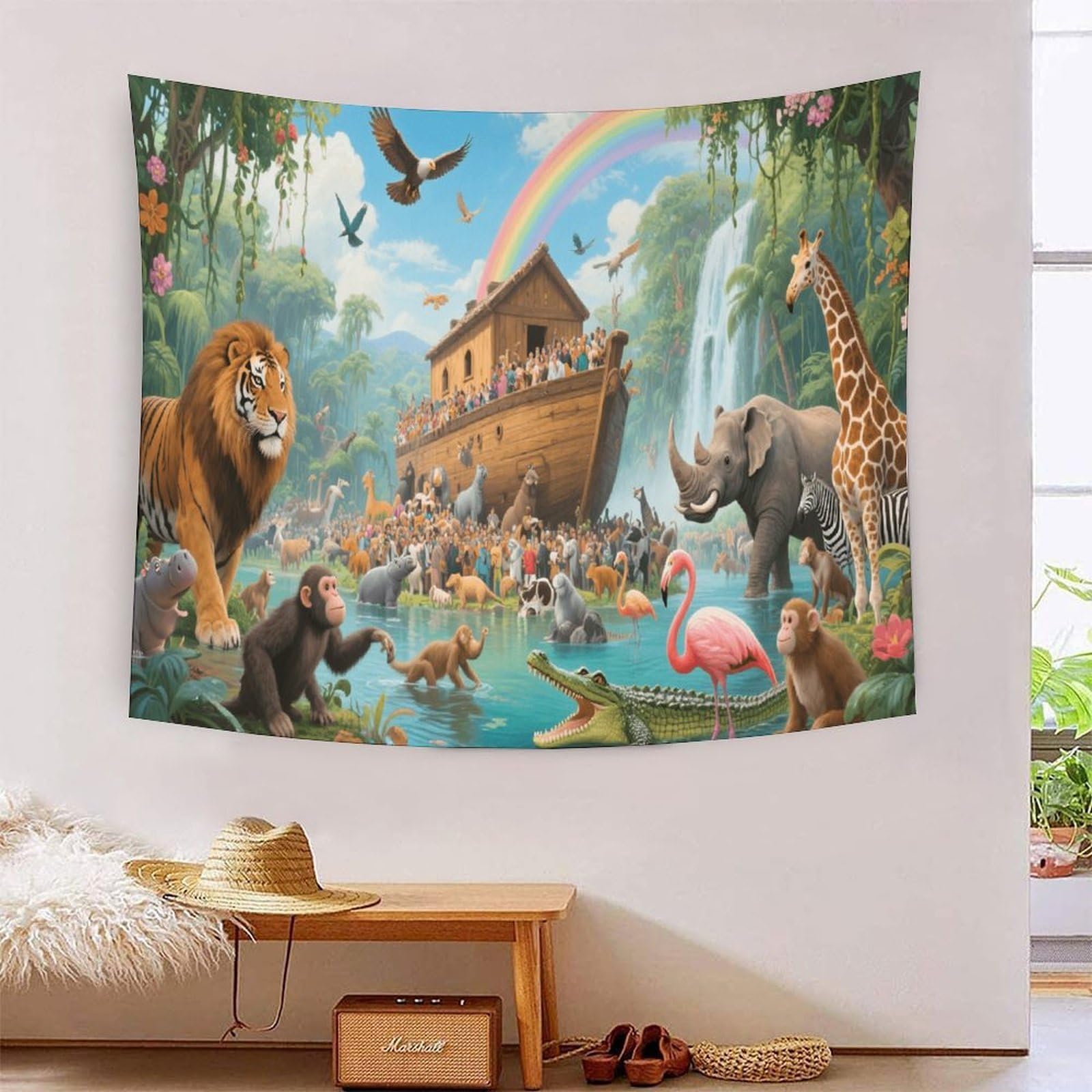 DFENILROP Tapestry 3D Printed Noah's Ark Animal, Soft Polyester High-Definition Artistic Enlightenment Education Tablecloth, Washable Wall Decor for Study & Office, Unique Gift 130cmx150cm