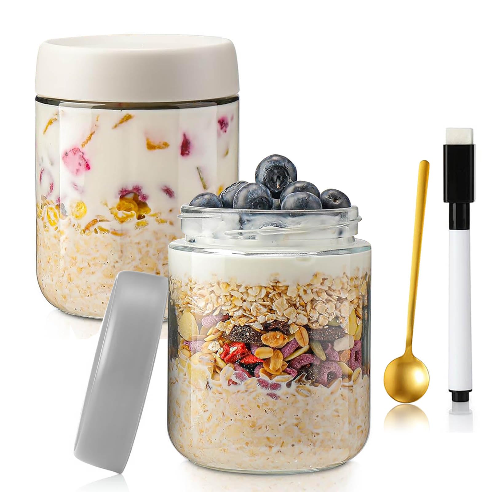 QIMYGIFT Overnight Oats Gläser mit Deckel, 500ml Einmachgläser mit Schraubdeckel Meal Prep Gläser für Hausgemachte Marmelade, Babynahrung, Einlegen, Einmachen, Mason Jar, Sauerteig
